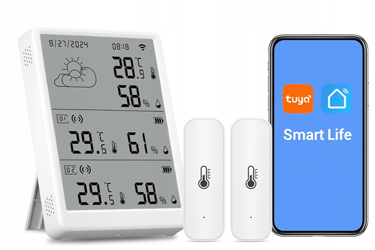 Cyfrowa stacja pogodowa Wifi Wewnętrzny termometr zewnętrzny Higrometr Tuya