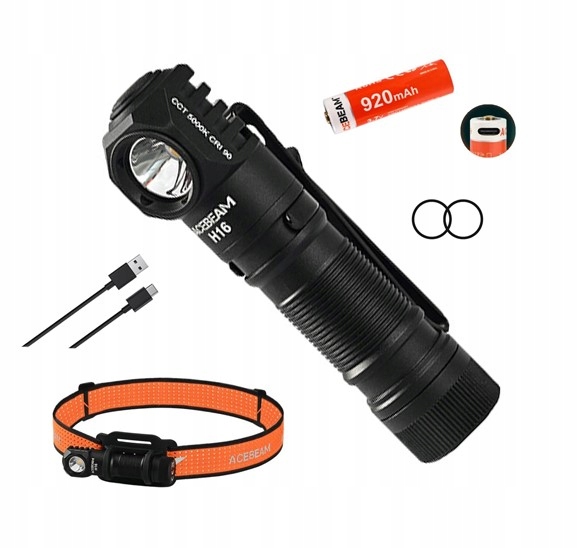 Acebeam Latarka Diodowa Czołowa Klips Magnes H16 Czarna 650lm