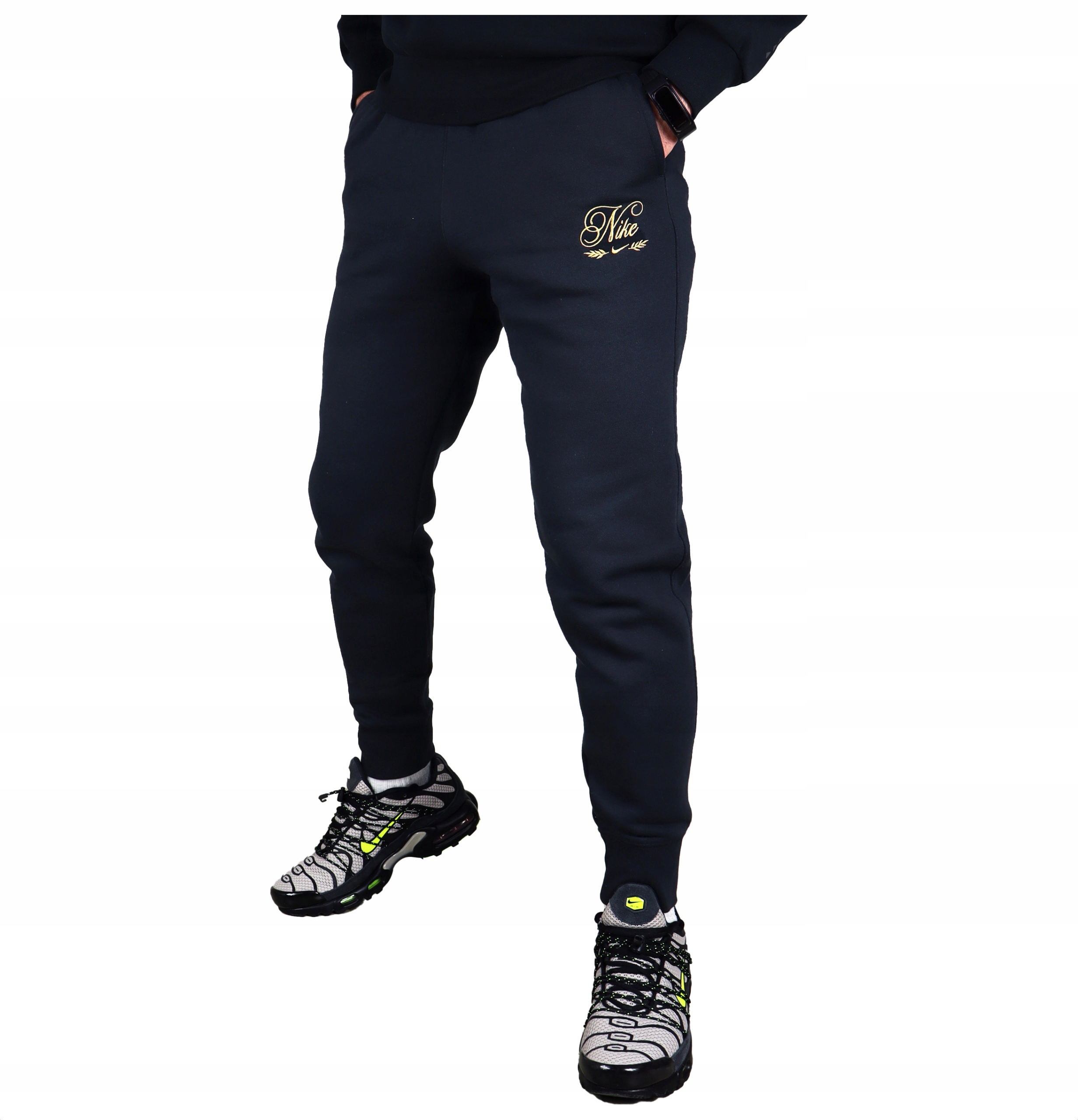 Nike Teplé kalhoty Bavlna teplákové Fleece joggery pánské zimní tepláky Zlaté