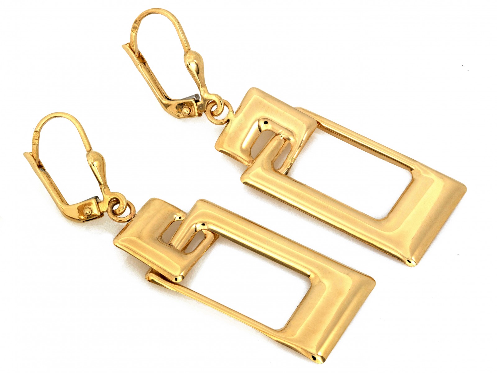Náušnice zlaté 585 velké závěsné s pohyblivými obdélníky jako dárek