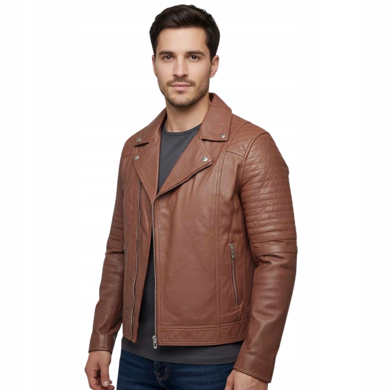 Pánská bunda Blue Wellford kožená, hnědá, pilotní ramoneska vel. L