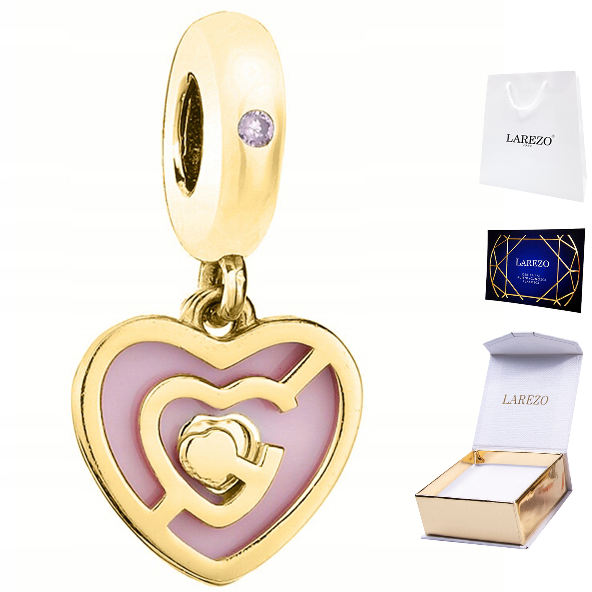 Charms Zlatý 925 Závěsný se srdcem Srdce Labyrint Srdíčko Pozlacený 14K