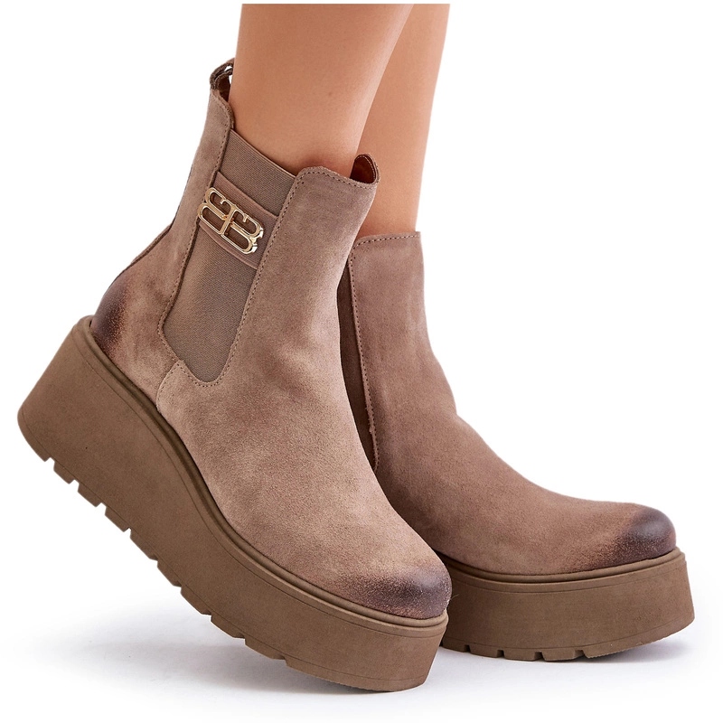 Kotníkové Boty Na Platformě A Klínku Semiš Zazoo 60498 Béžové 41