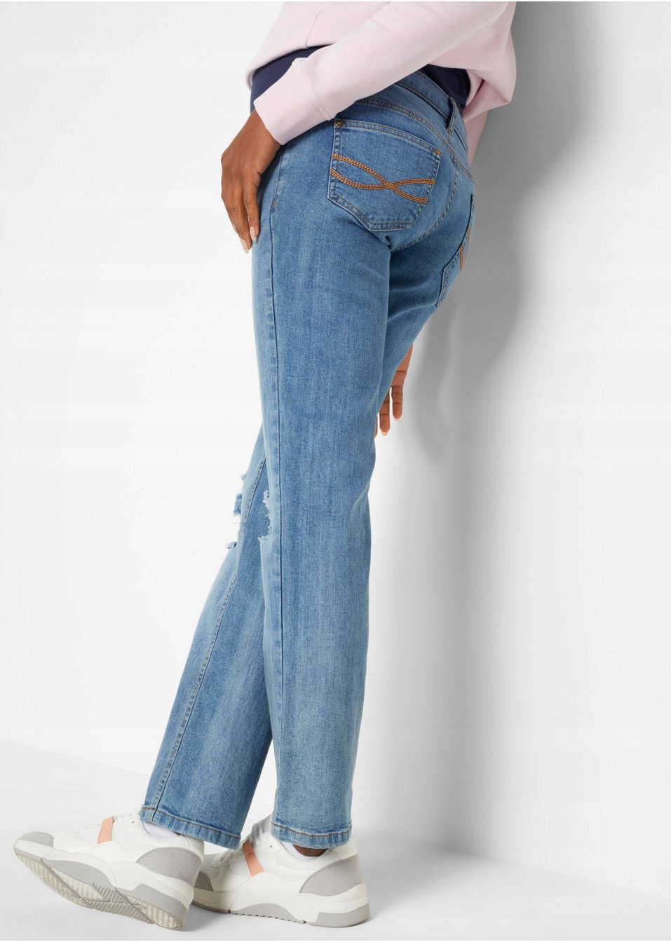 BJ134 SPODNIE CIĄŻOWE Z ELASTYCZNĄ WSTAWKĄ JEANSY PROSTE 50 NIEBIESKIE Rozmiar 50