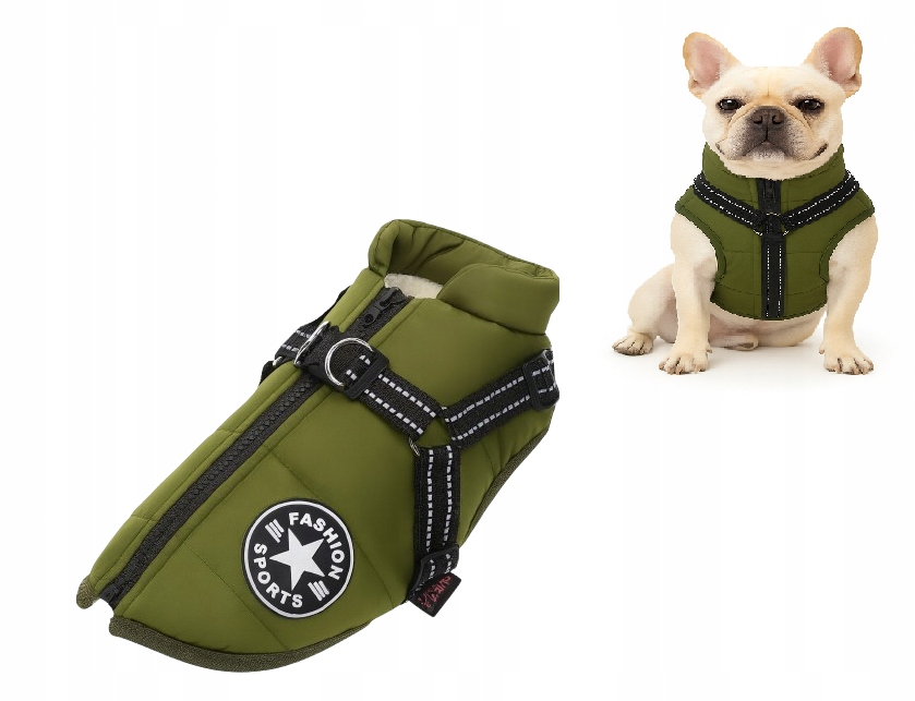 Zimní oblečení Bunda pro psa na zimu Zelená s ramenními popruhy Velikost XL