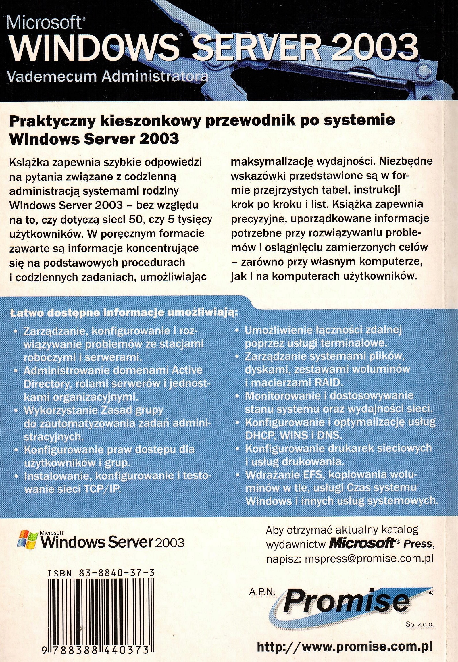 Windows Server 2003 Vademecum Administratora Gatunek Systemy operacyjne