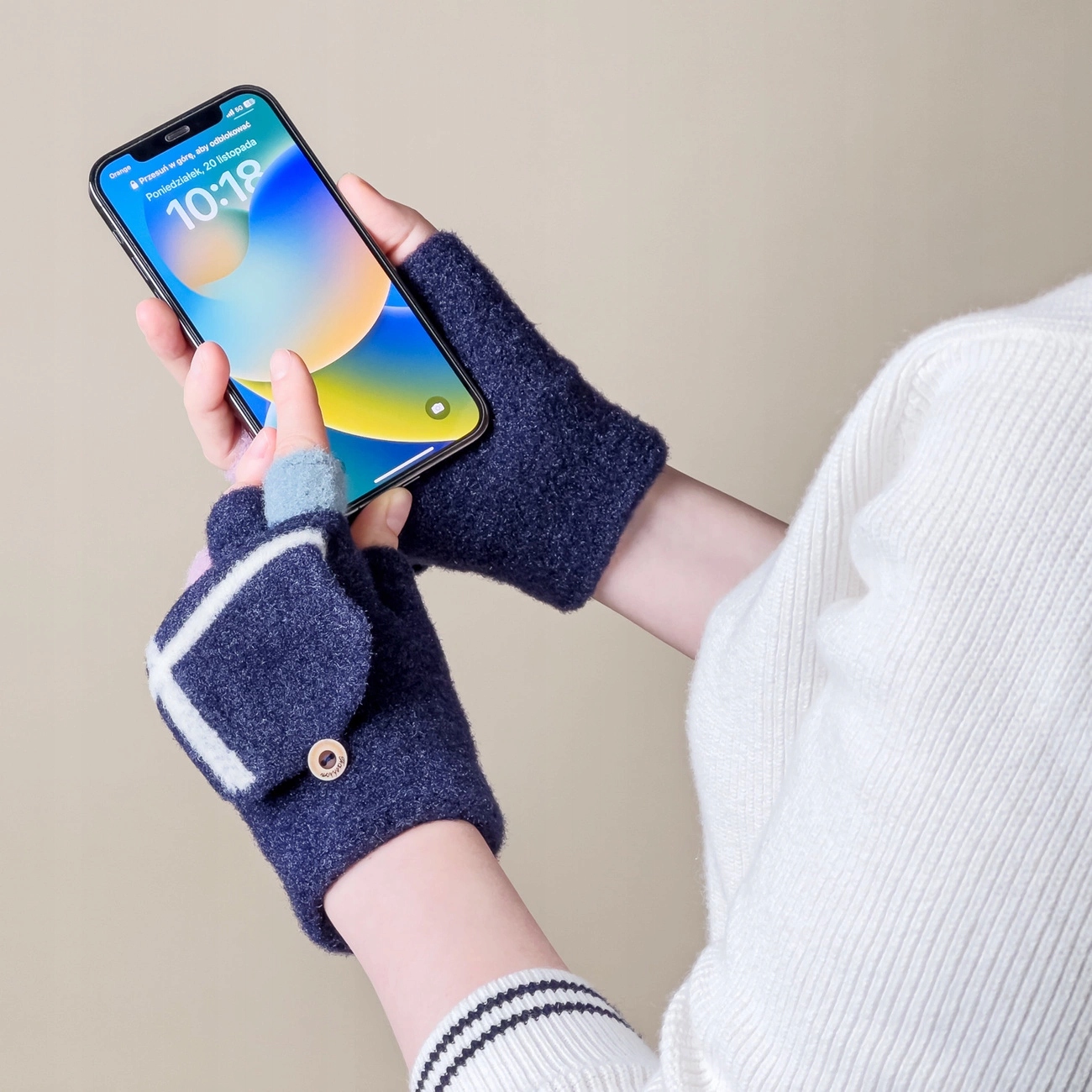 RĘKAWICZKI BEZ PALCÓW MITENKI ZIMOWE DZIECIĘCE DO TELEFONU CIEPŁE DAMSKIE Marka Hurtel