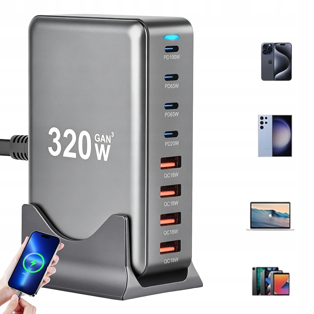 Rychlá Síťová Nabíječka 4xUSB 4xUSB-C GaN3 Qc Pd pro telefon a notebook