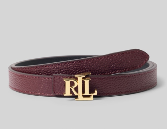 Lauren Ralph Lauren – dámský kožený pásek Rev, bordó, velikost M