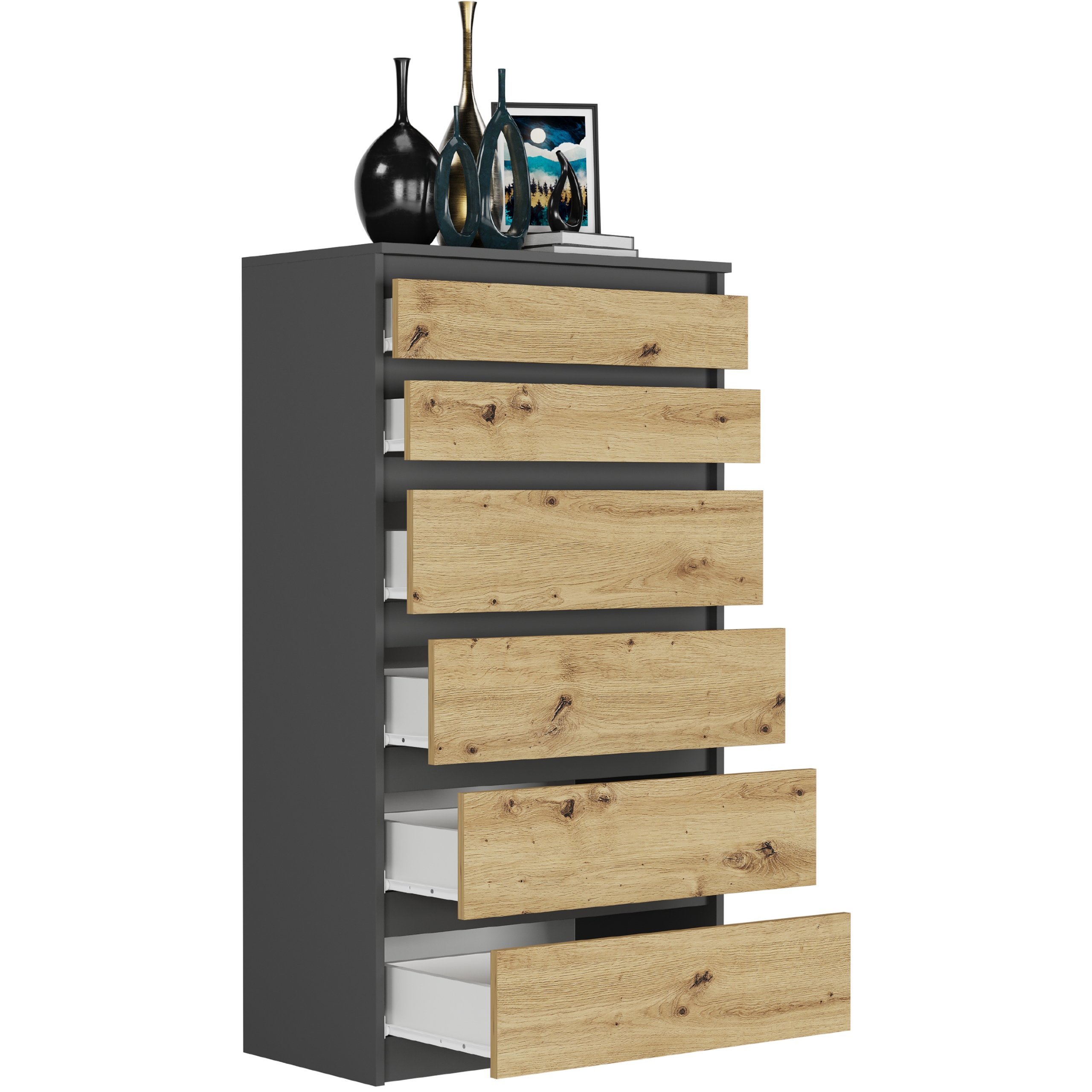 NOWOCZESNA KOMODA SZAFKA 6 SZUFLAD PL R-6 ANTRACYT MIX ARTISAN