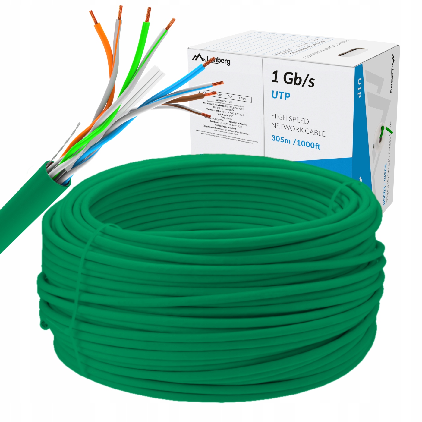 Kabel Sieciowy Kat Cat Lcu 6 Przewód Skrętka Cca Utp Lan RJ45 305M Lanberg