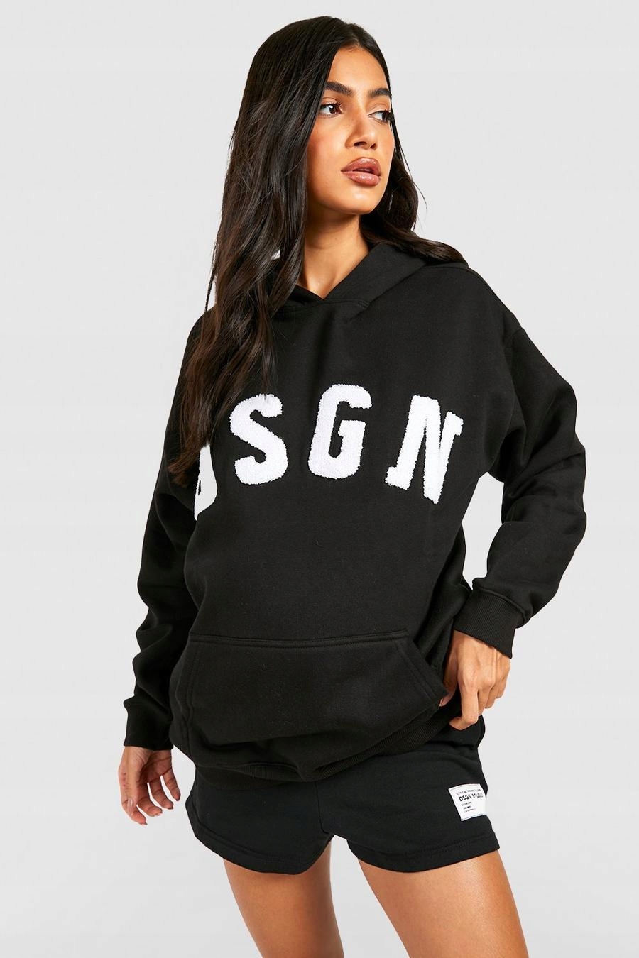 CZARNA BLUZA Z KAPTUREM CIĄŻOWA KANGURKA KLASYCZNA NASZYWKI LOGO BOOHOO XL