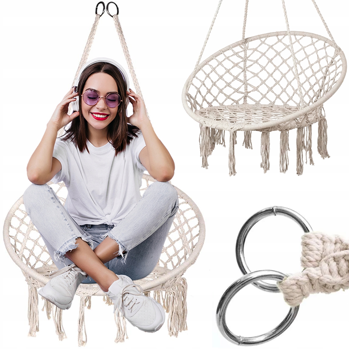 

Fotel Wiszący Bocianie Gniazdo Huśtawka Hamak Boho