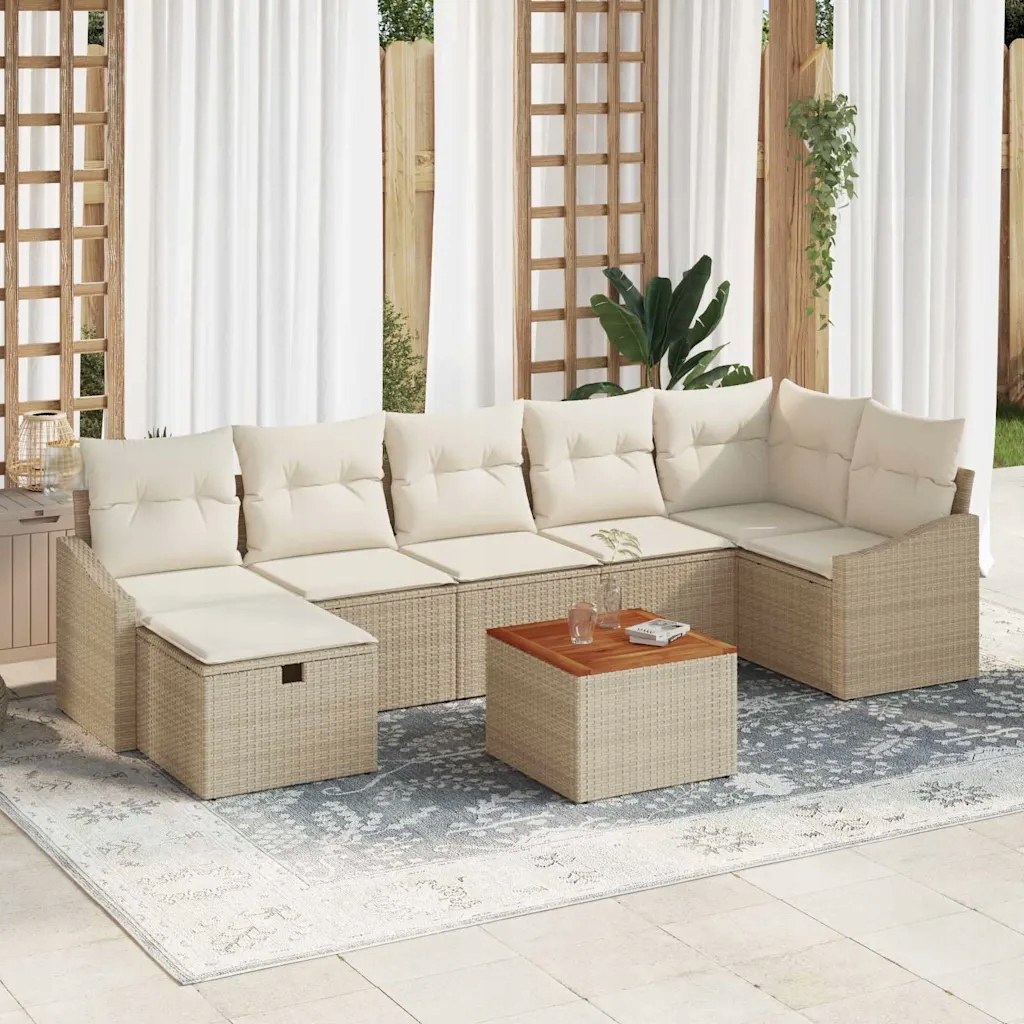 vidaXL Sada zahradních pohovek s polštářem 8 pcs Béžová Poly ratan