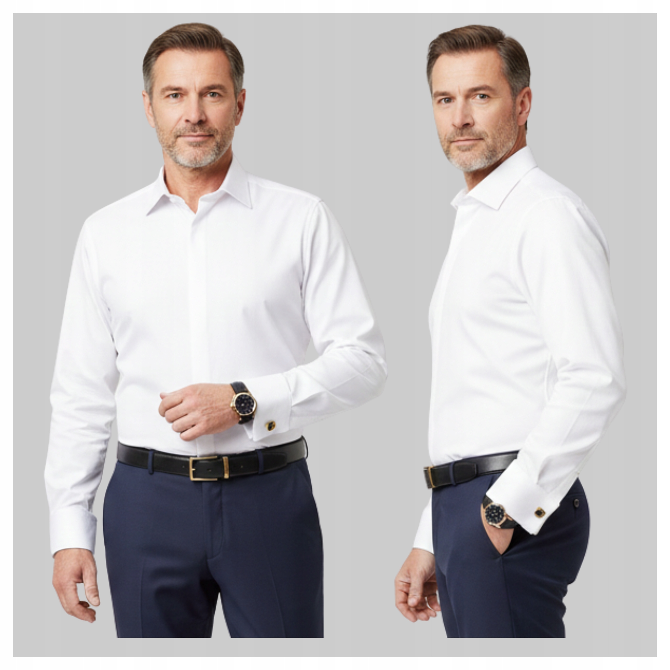 Koszula Na Spinki Biała 45/46 męska wizytowa dopasowana Slim Fit