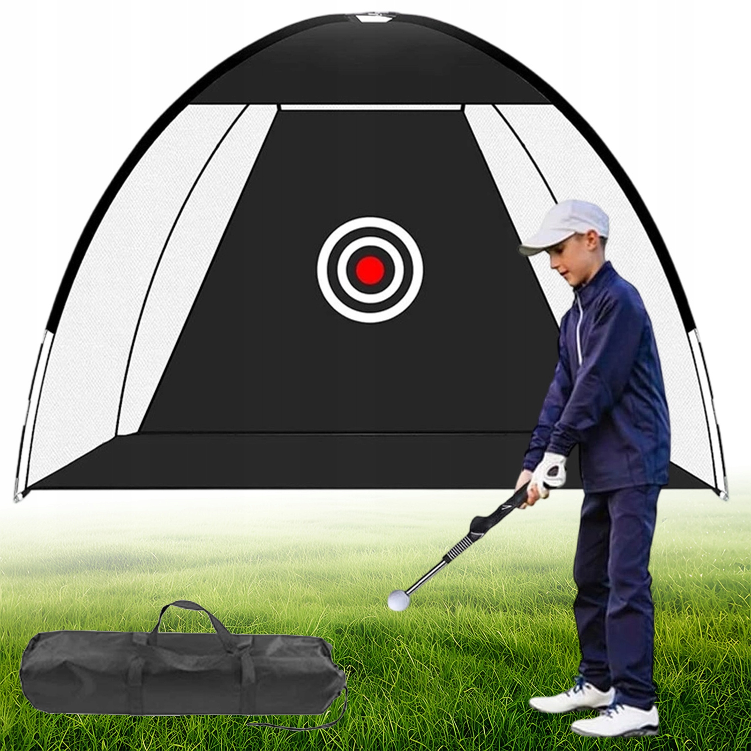 Zestaw Siatka Treningowa Golfowa Odporny Na Zużycie Czarny Składany 2M