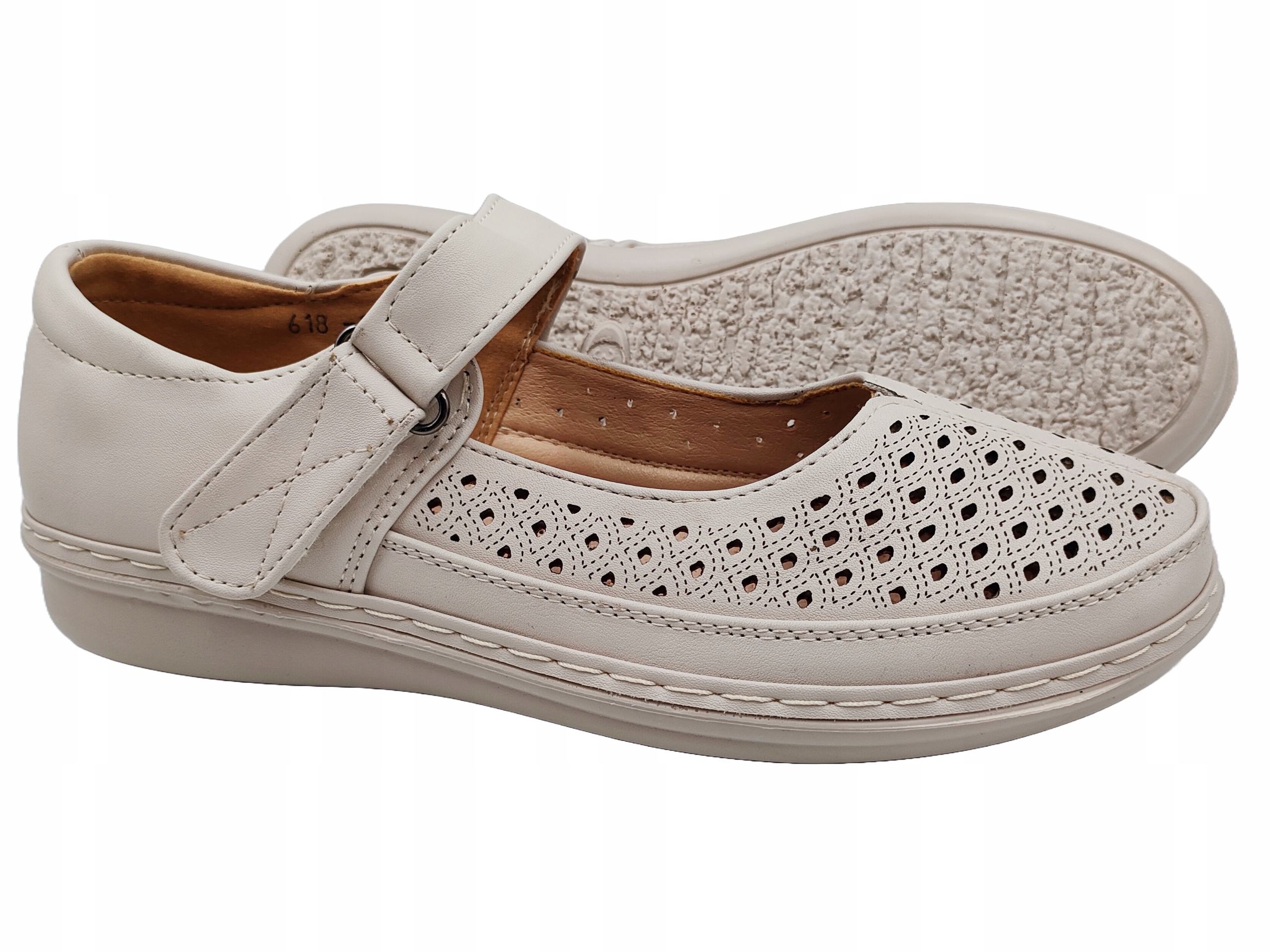 PÓŁBUTY DAMSKIE Szerokie na rzepę lekkie SKÓRZANA PROFILOWANA WKŁADKA r. 38 Kod producenta 618-1