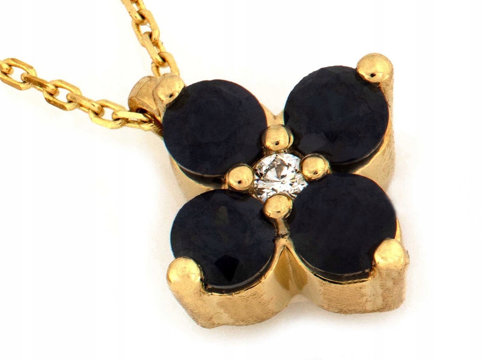Náhrdelník ze zlata 585 přívěsek s květinou ze safíru a briliantu r45