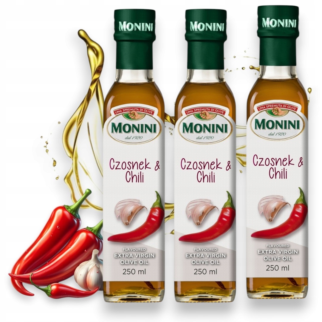 Sada 3 Kusů Monini Extra Česnek a Chilli olivový olej 250 ml
