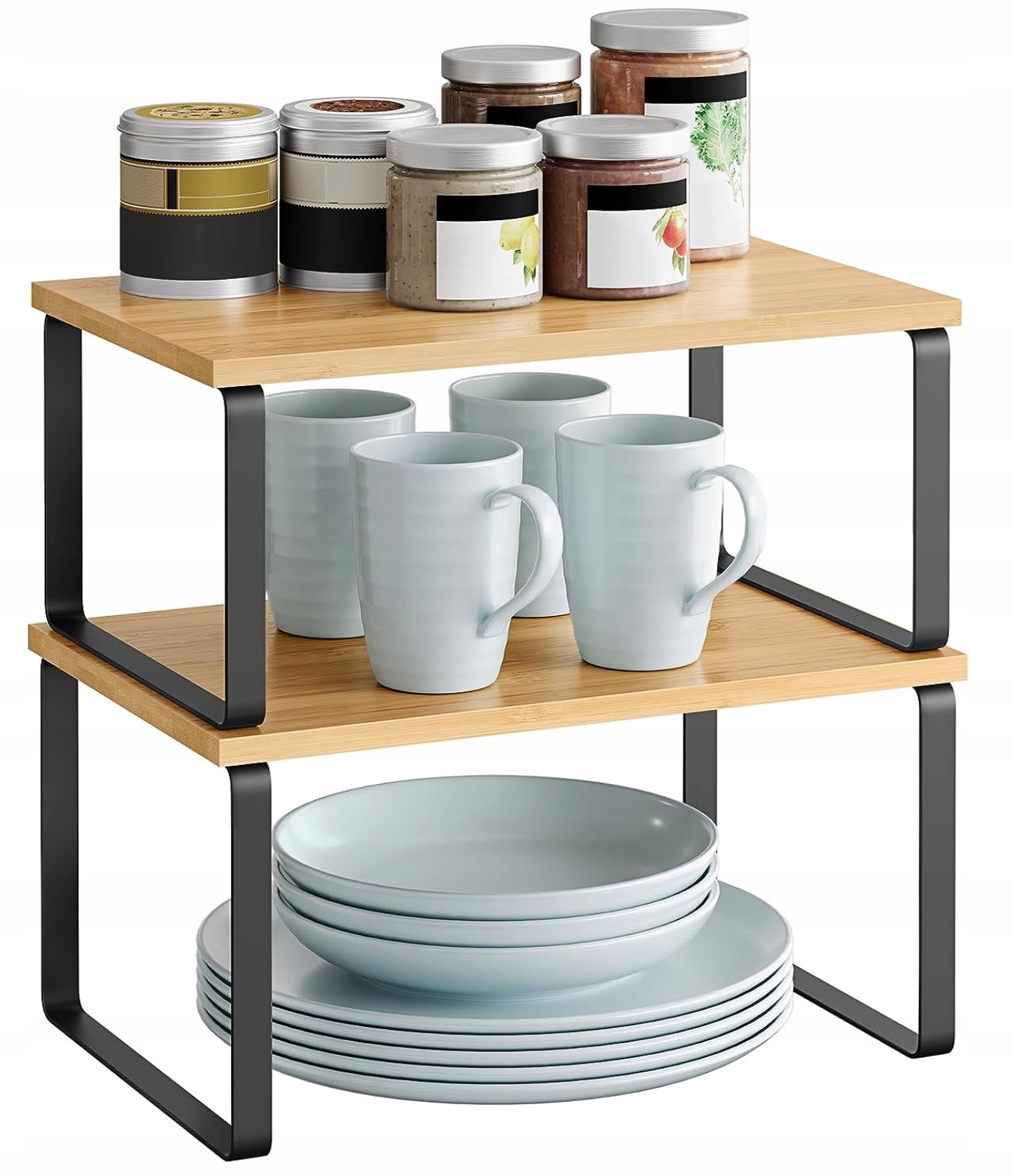 2 kusy Polička na koření Organizér Kuchyňský regál Stojan na koření kov bambus