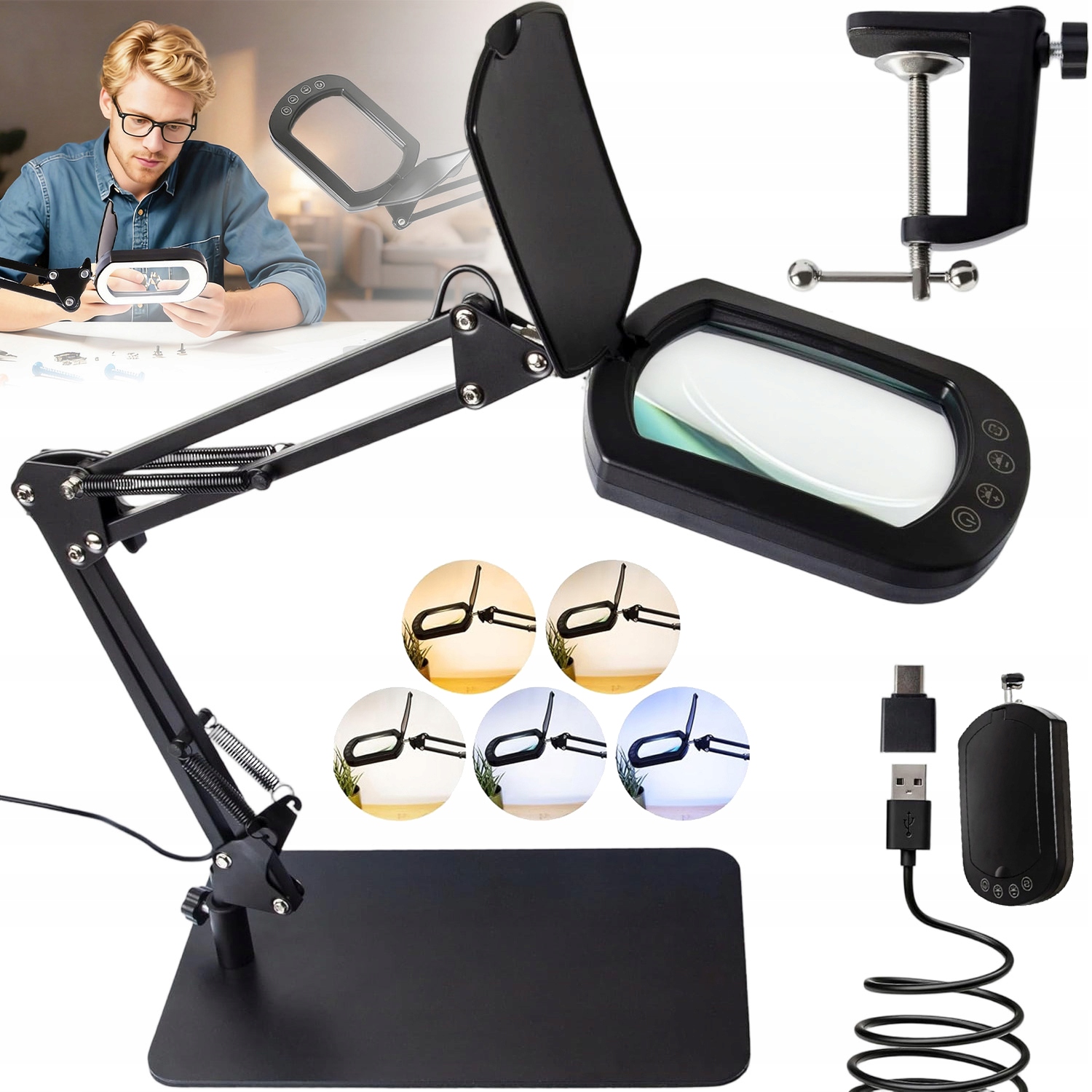 Lampa Lupa Kosmetická Sklo Zvětšující Kreslicí Stolní Lampa 10X