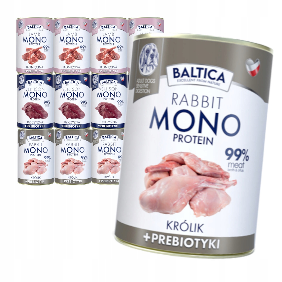 Levně Baltica Monoprotein 12x400g Vlhké Krmivo pro psy Jehněčí zvěřina Králík