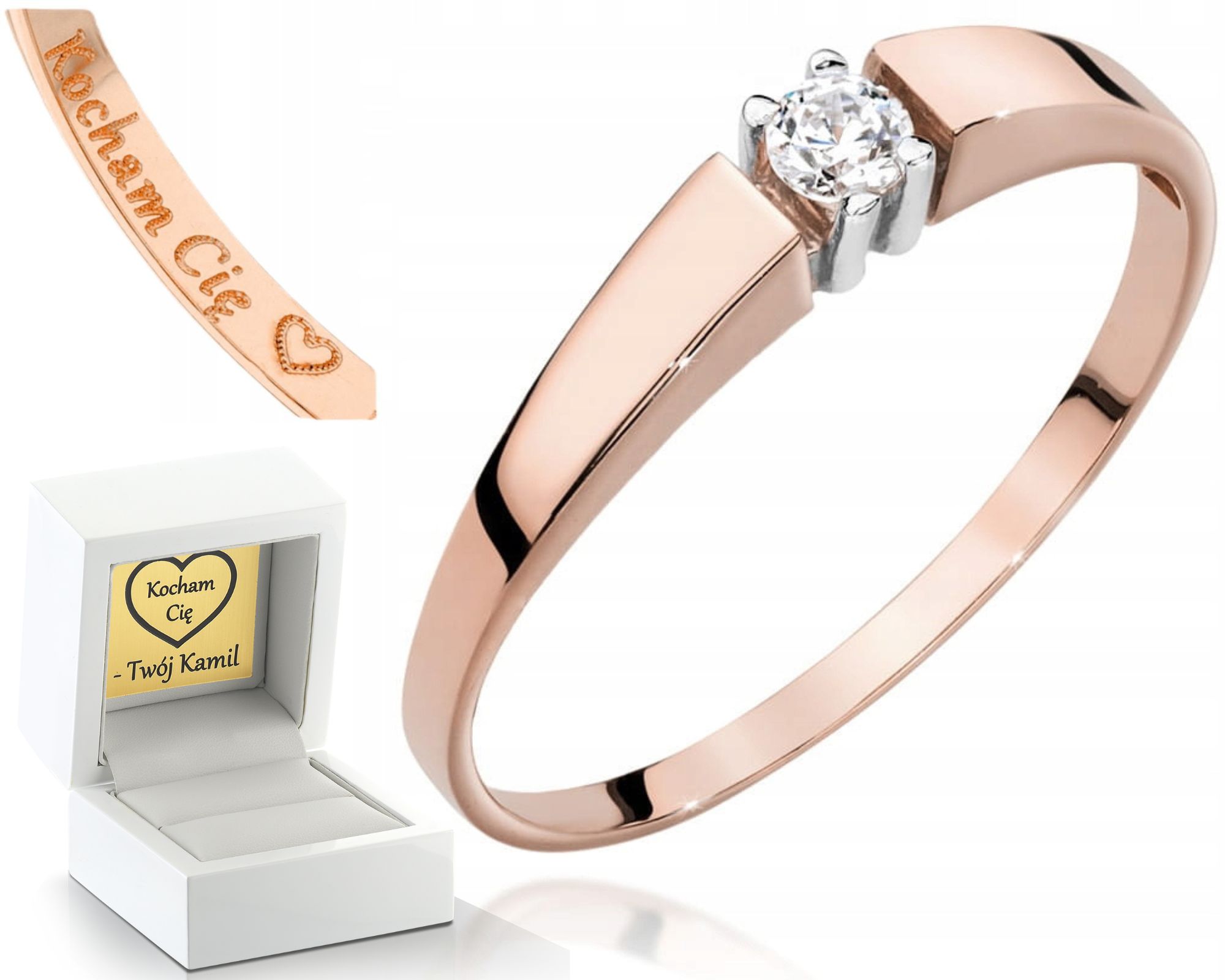 Růžové Zlato Prstýnek S Diamantem Zásnuby Gravírování 585 Bonus Dárek