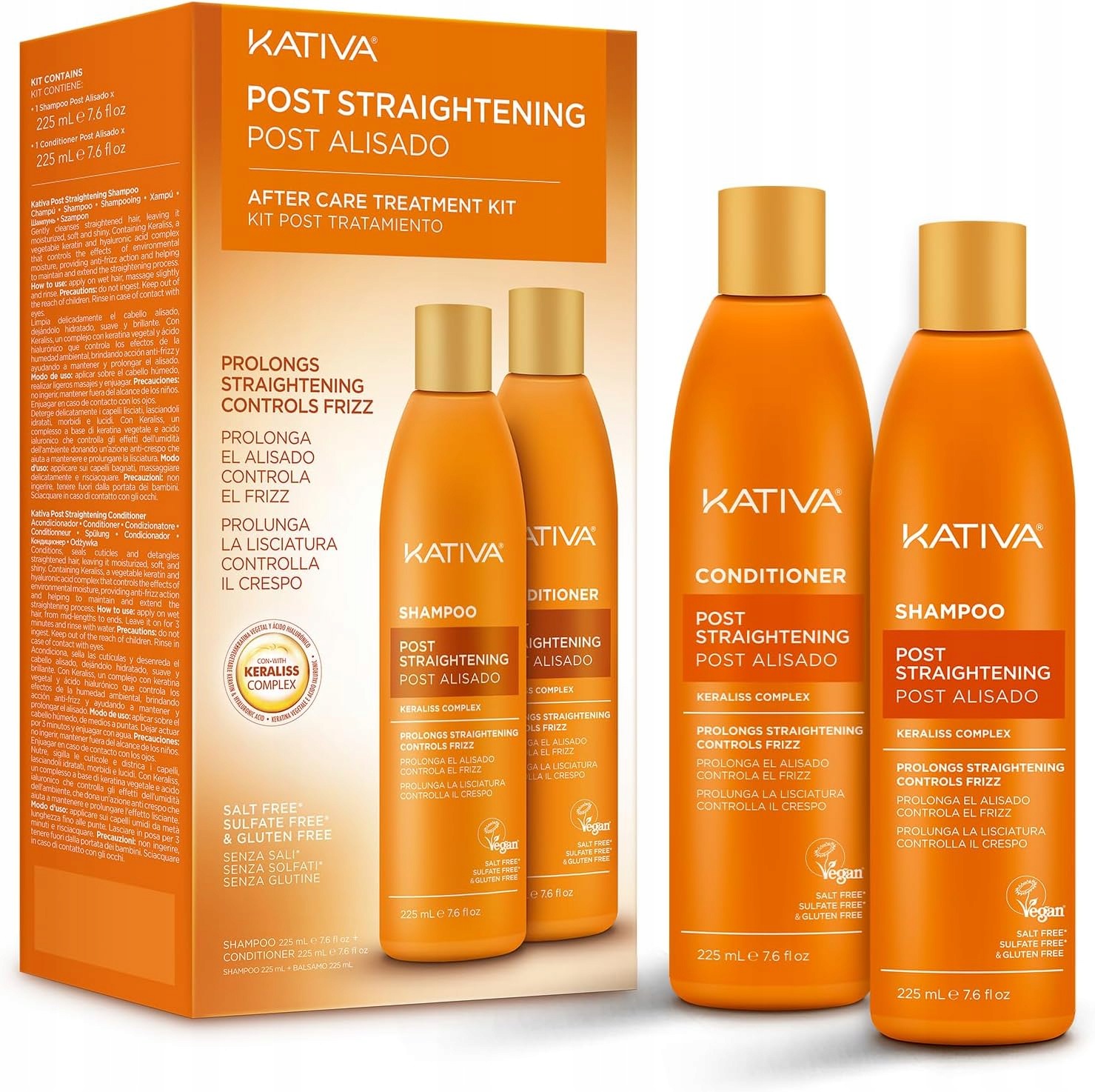 Kativa Sada šampon a kondicionér po narovnání keratin kyselina 2x225 ml