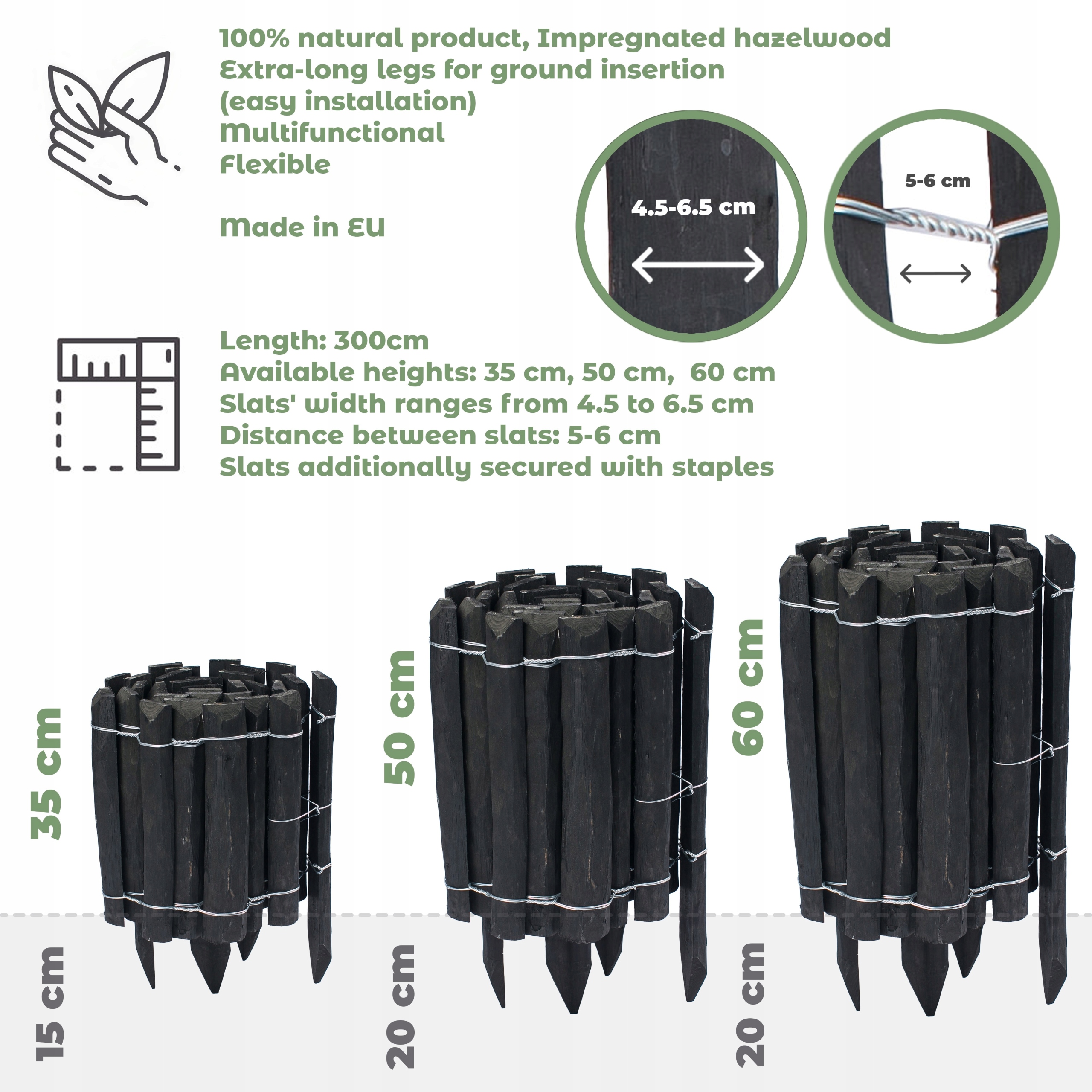 Palisáda Zapichovací Plot Zahradní Lem Lesní 60x300 cm Černý