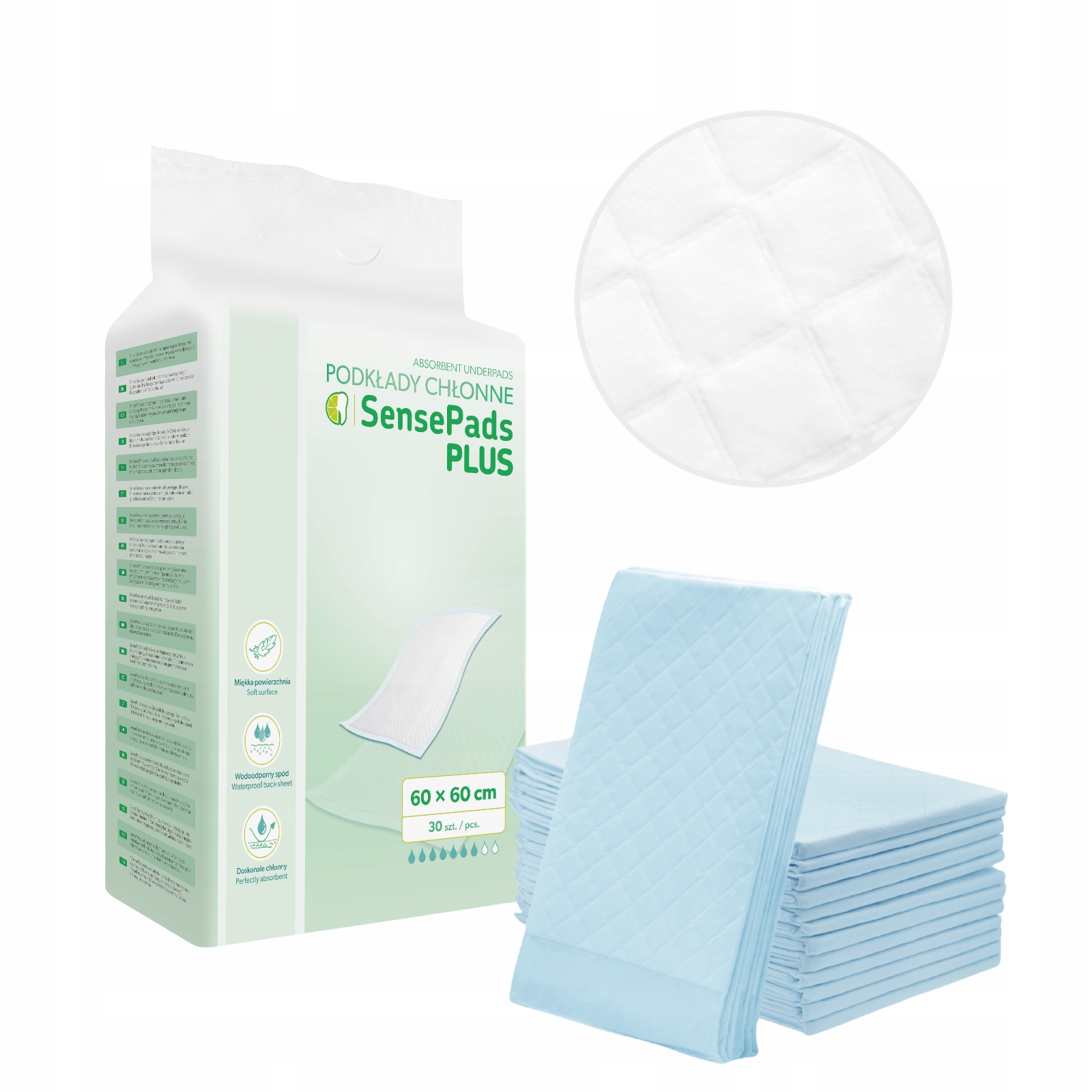 60x PODKŁADY CHŁONNE HIGIENICZNE 60X60CM MOCNE SENSEPADS PLUS Marka SensePads