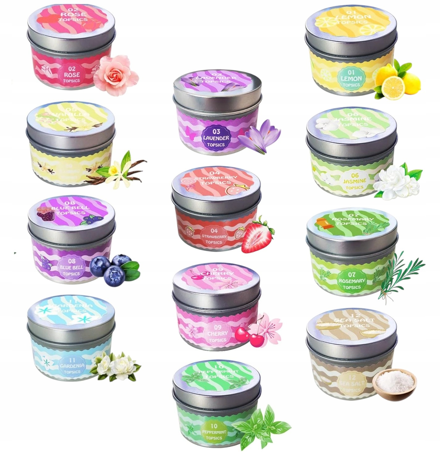 Sada Vonných Sviečok Prírodný Sójový Vosk Rastlinné Oleje 12KS Levanduľa