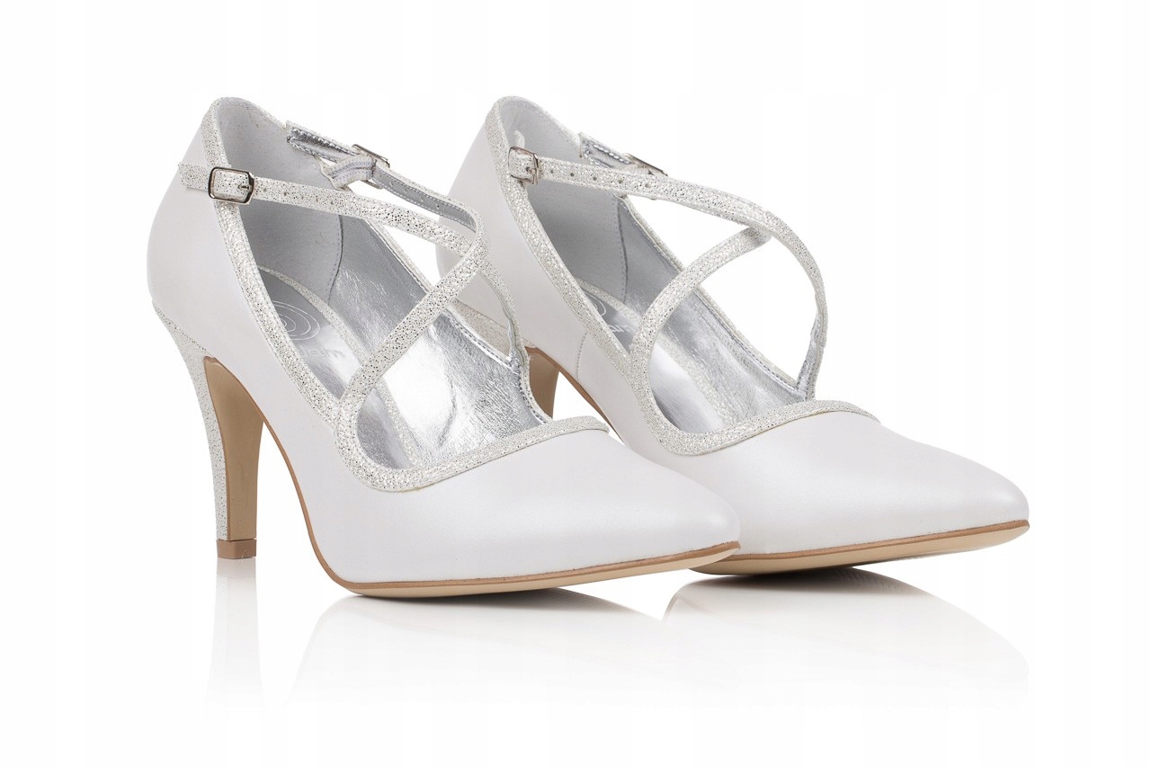 svatební boty s tanečními podpatky a pásky na kříži perla bílá 40