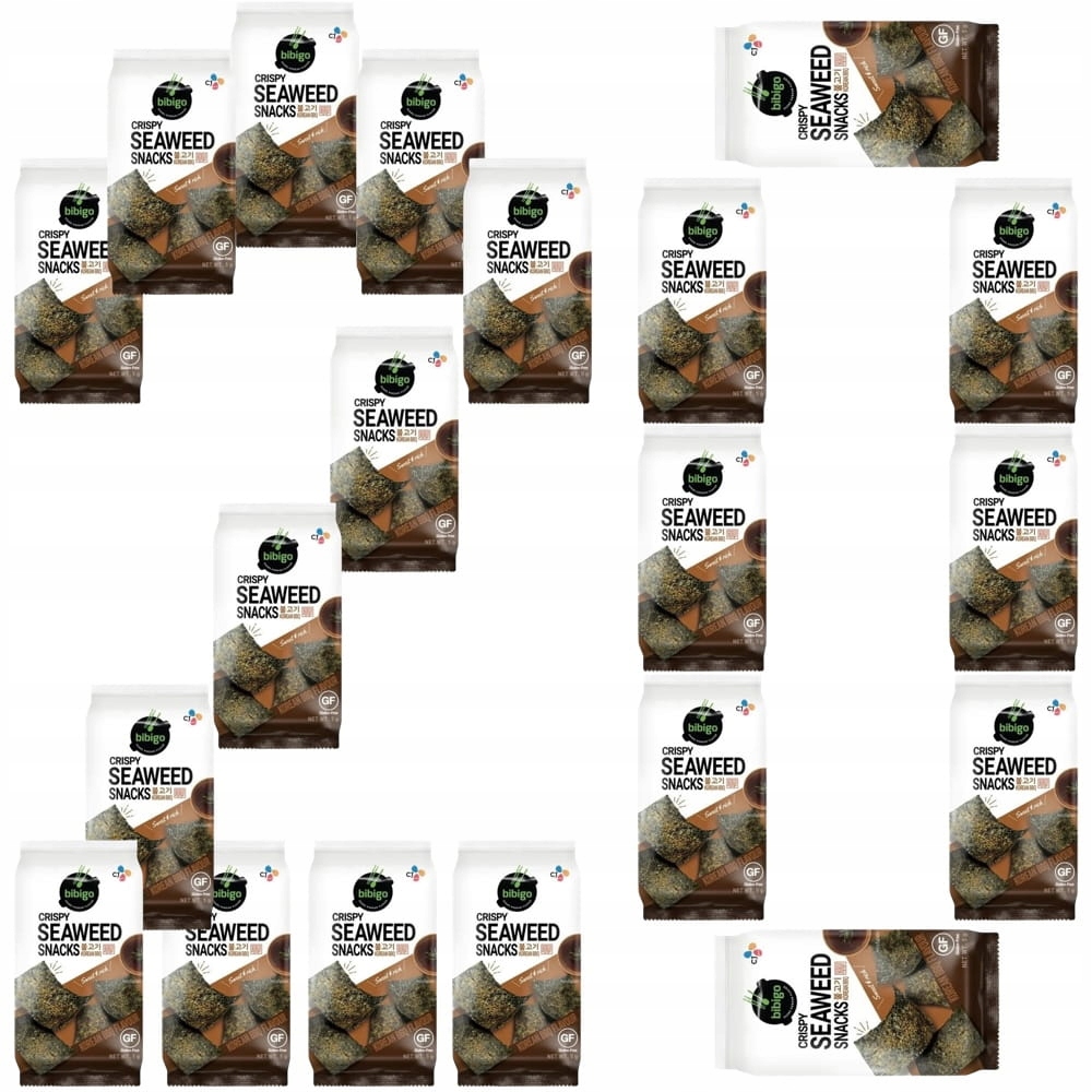 Levně 20x Nori Snacks Korejská Křupavá Svačinka Algi Barbecue Bbq 5g Bibigo