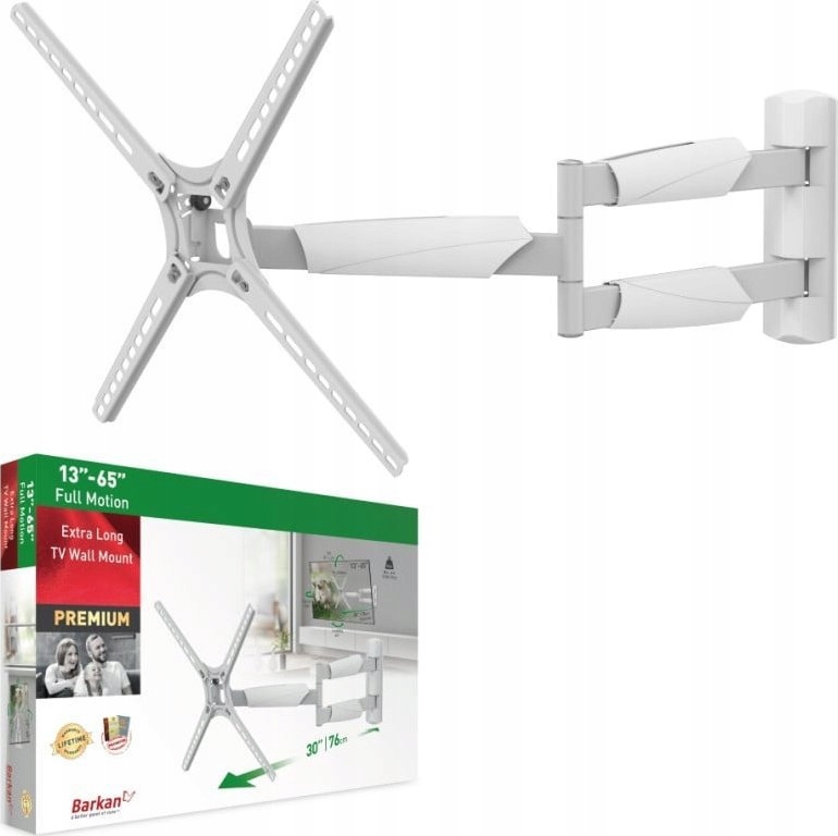 Barkan Biały Obrotowy Wieszak Tv Długi Uchwyt Ścienny Telewizora 13-65"