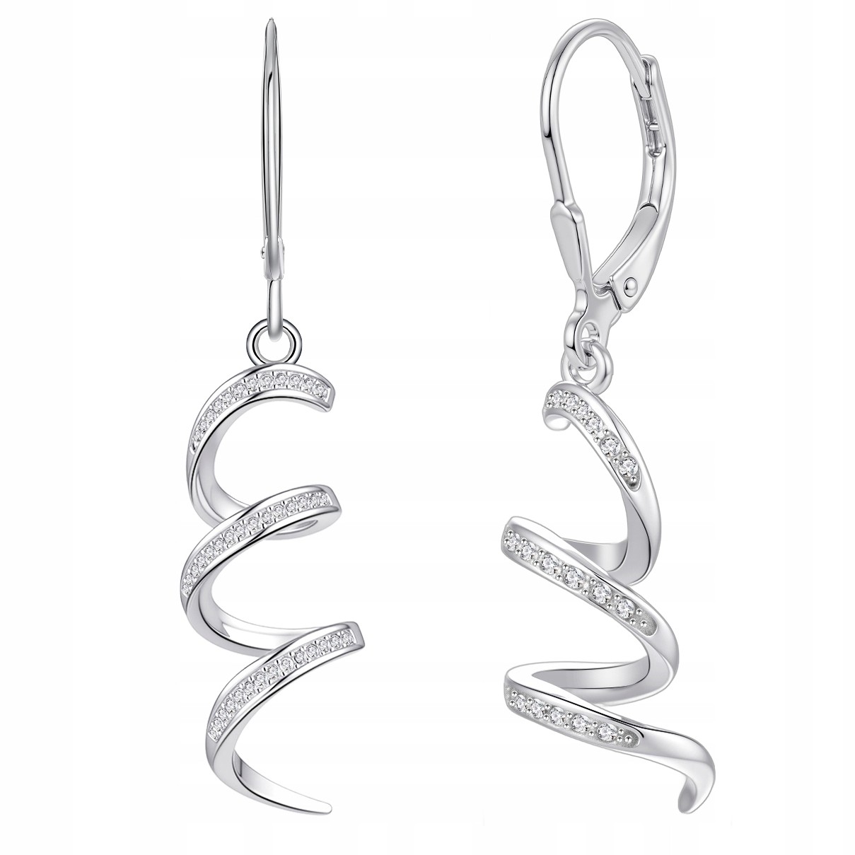 Stříbrné náušnice spirály se zirkony, anglické zapínání, stříbro o ryzosti 925
