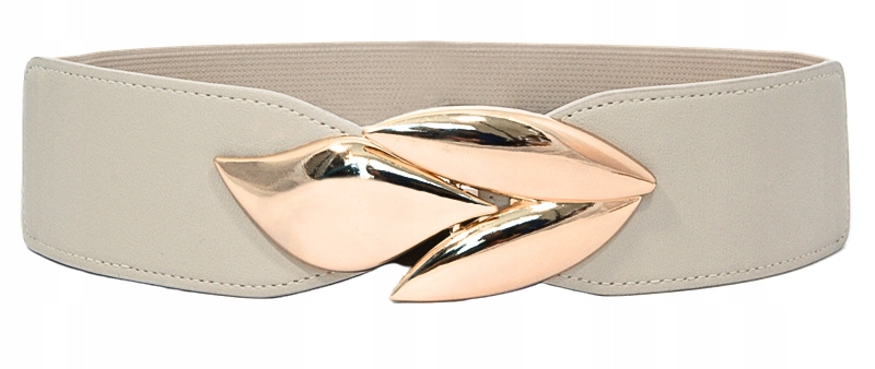 PASEK DAMSKI JASNY BEŻOWY KAWOWY LIŚĆ ELASTYCZNY ZŁOTY 90-115CM