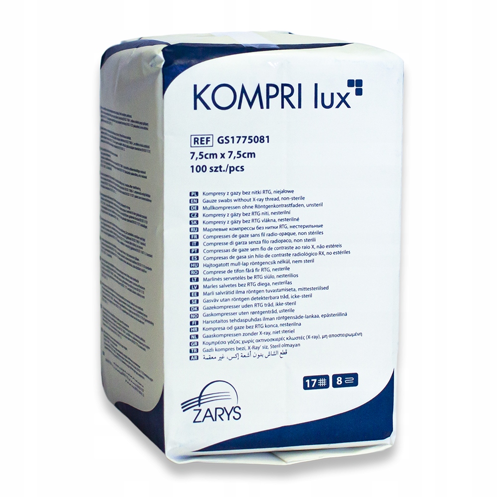

Kompresy gazowe niejałowe 7,5cmx7,5cm 17N8W 100szt