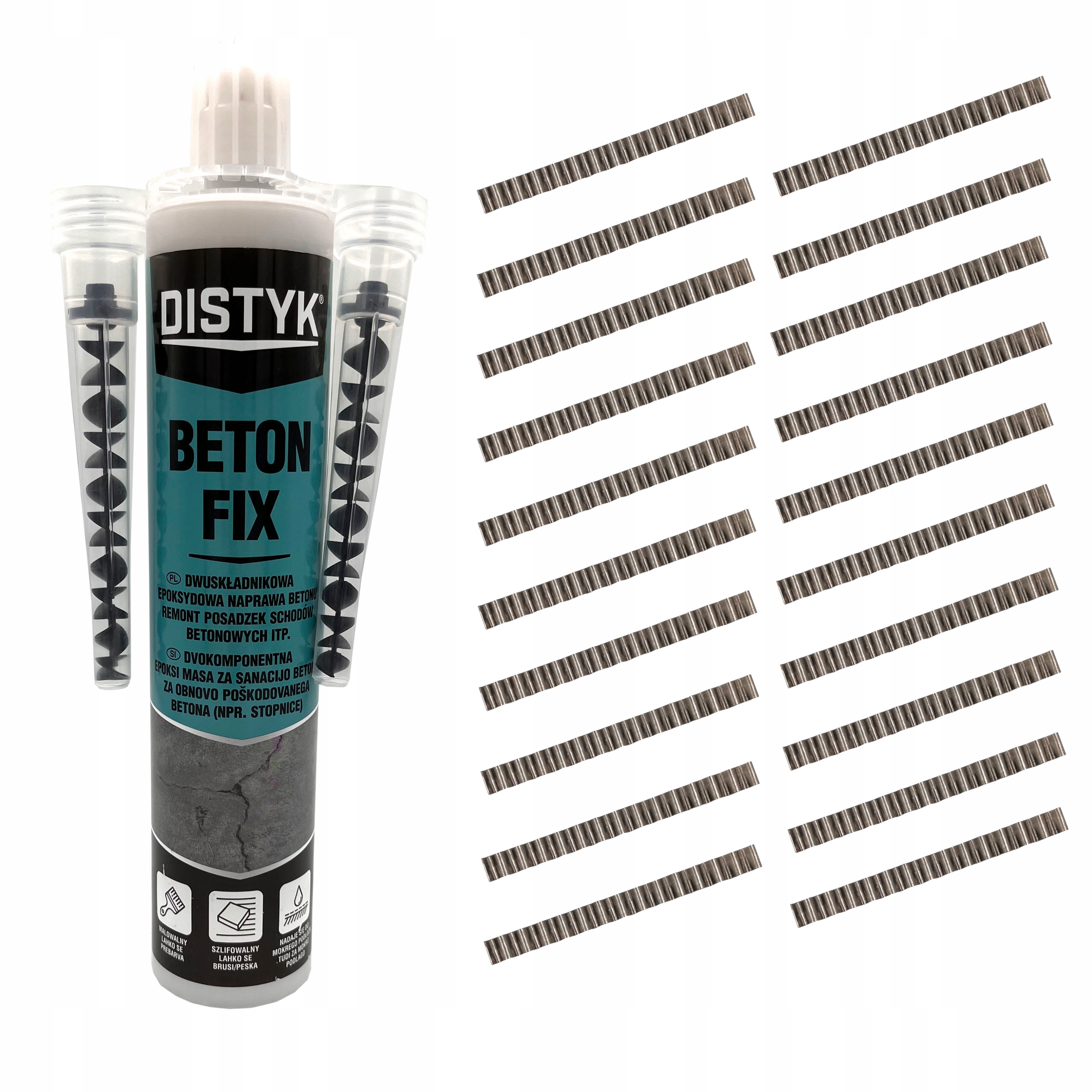 ZESTAW ŻYWICA EPOKSYDOWA + KLAMRY DO BETONU 20SZT. Beton FIX Distyk