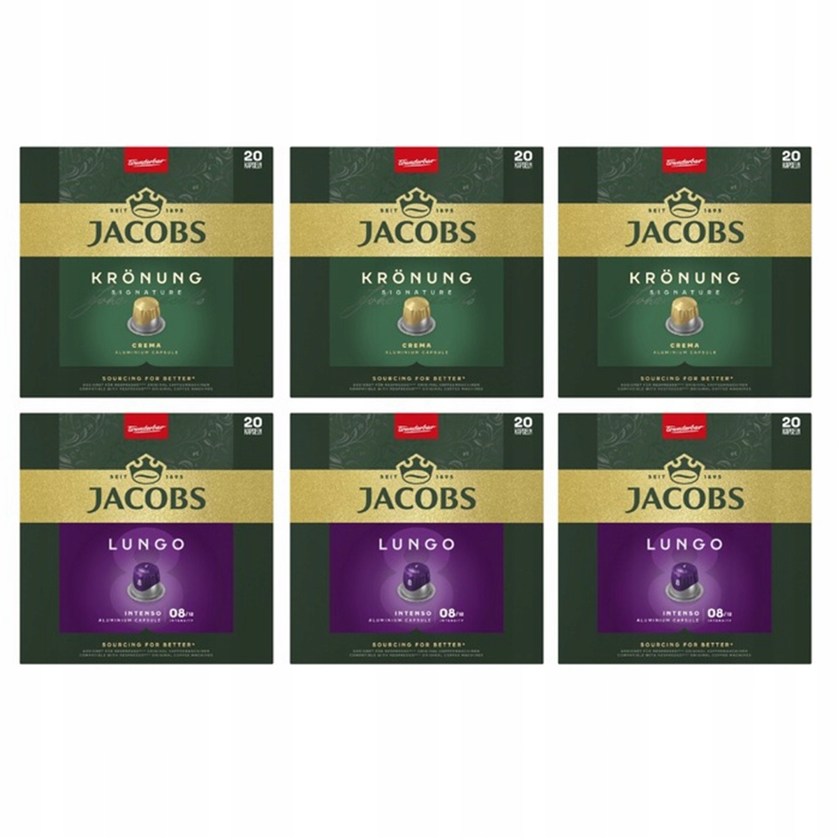 Kapsułki do Nespresso(r)* Jacobs Kronung, Lungo zestaw [120 kaw] 6 opakowań