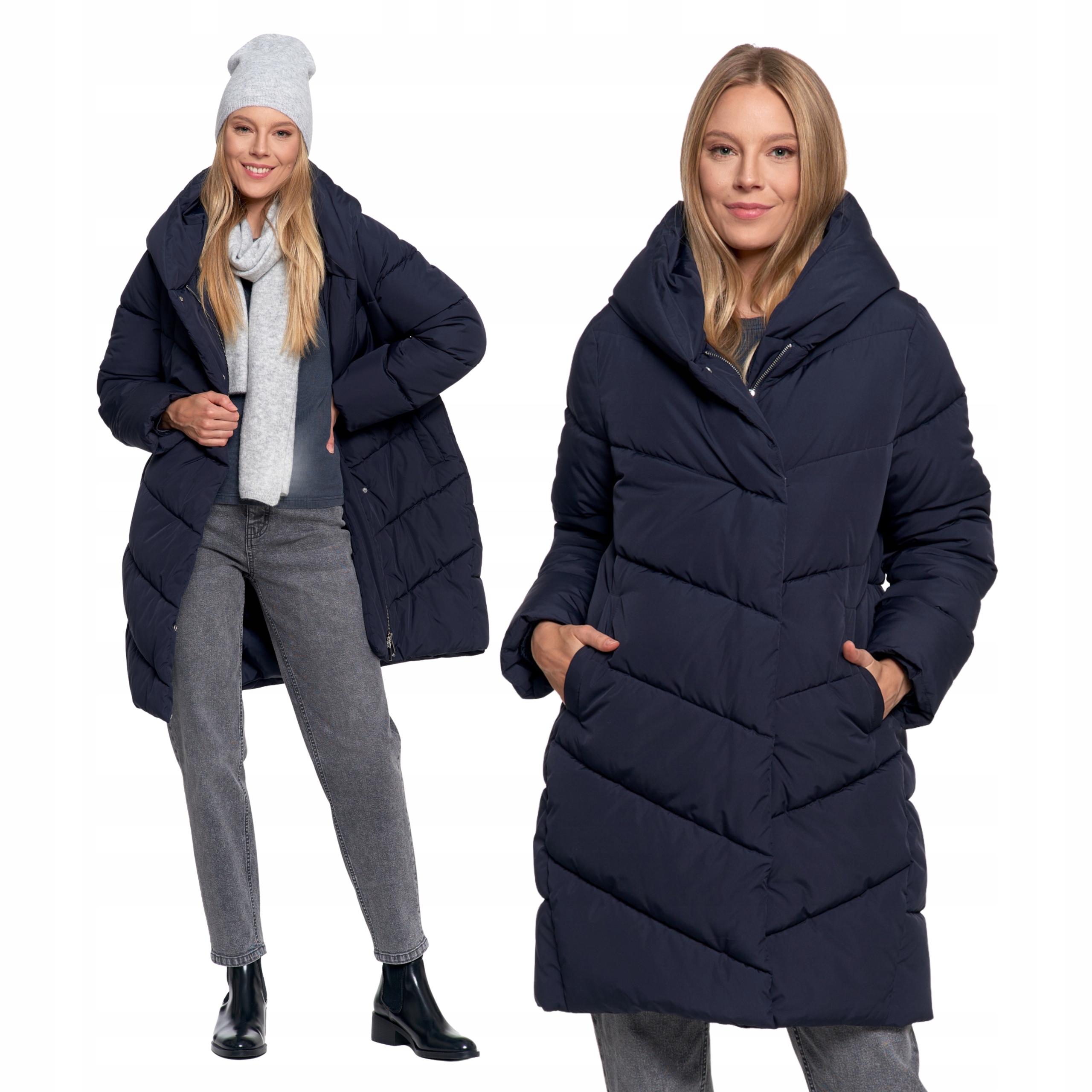 Dámská Dlouhá Bunda S Kapucí Prošívaná Na Podzim Hladká Moraj XXL