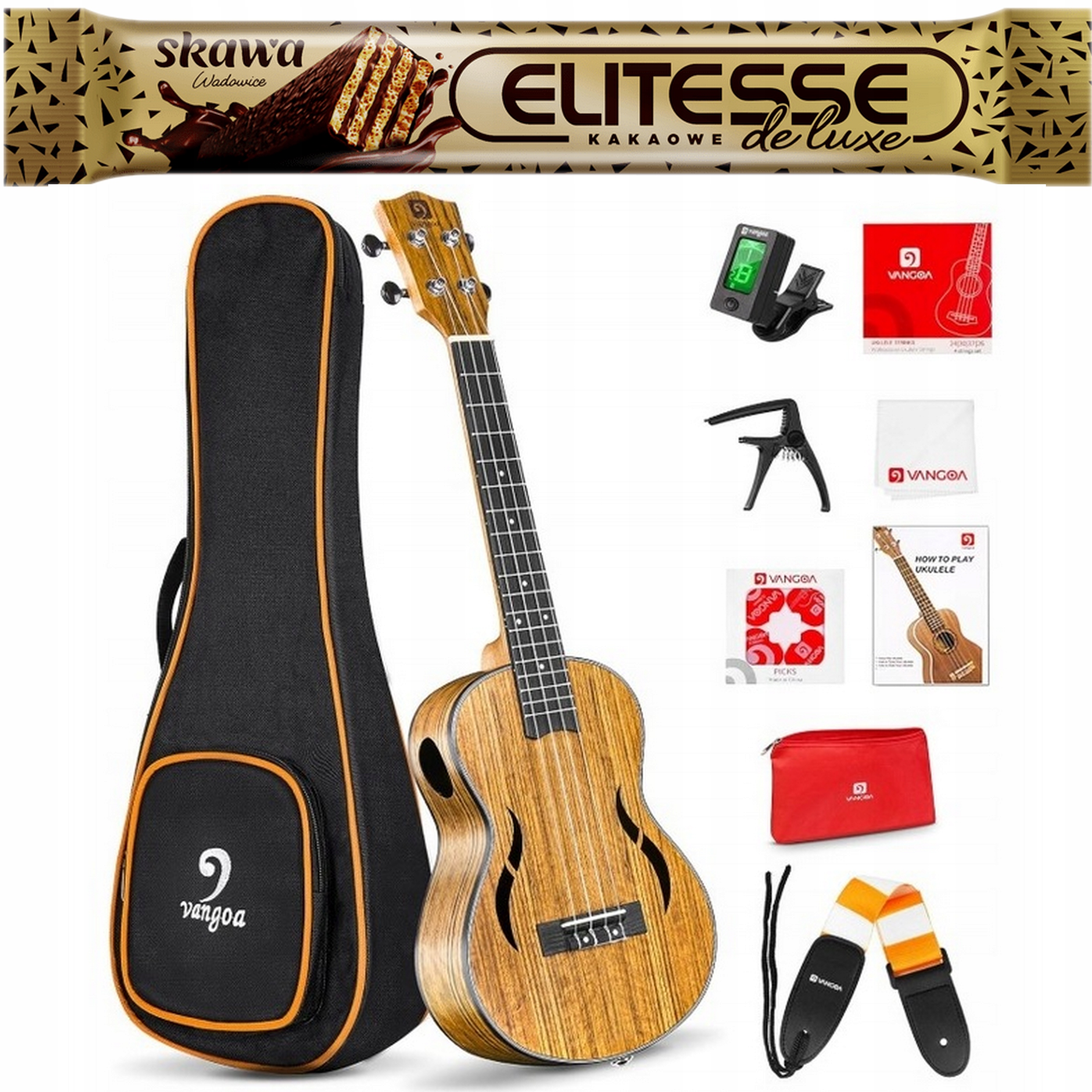 Vangoa Akustická ukulele sada Krásně Vyrobená s přírodní taškou 23"