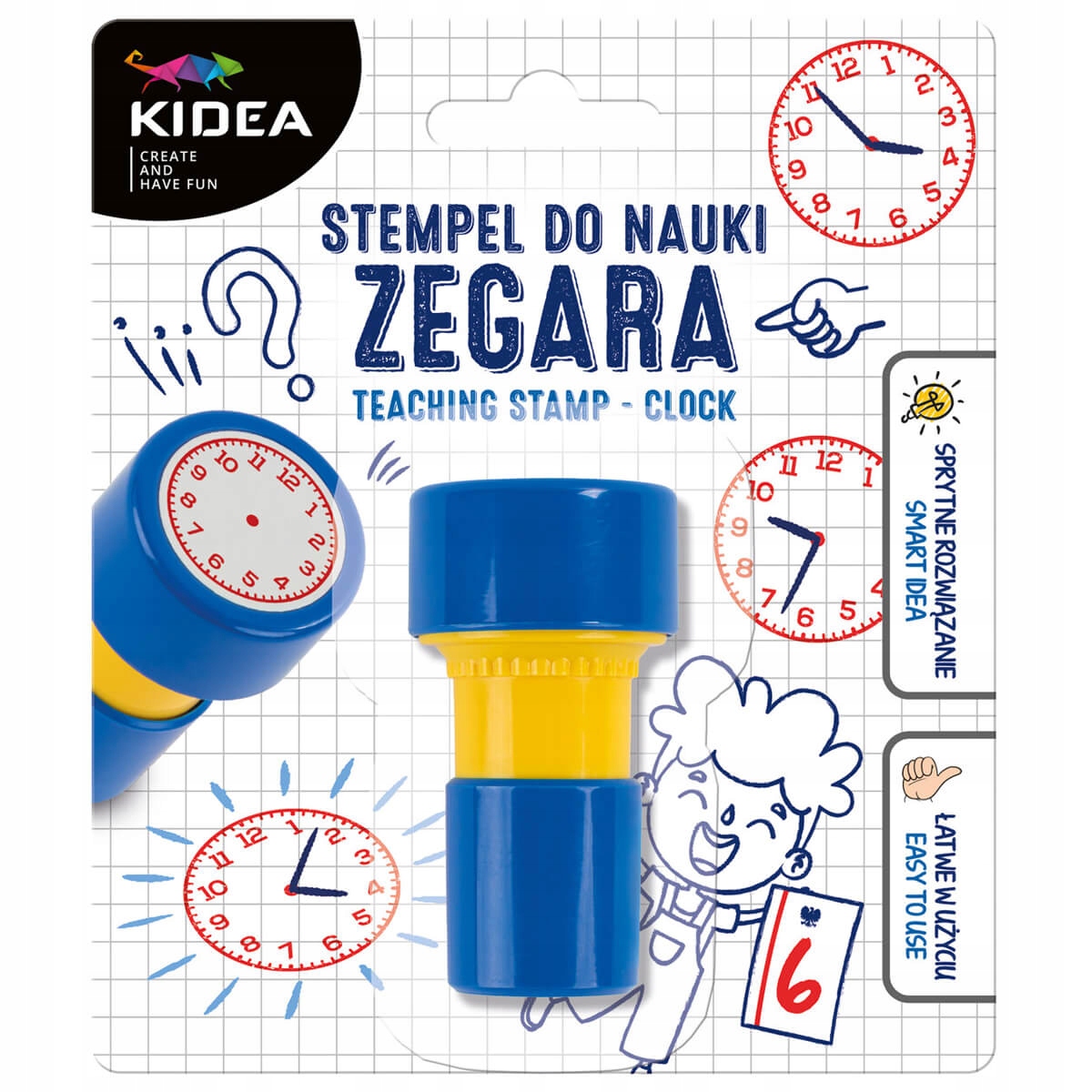 Stempel pieczątka do nauki godzin na zegarze dla dzieci KIDEA Stan opakowania oryginalne
