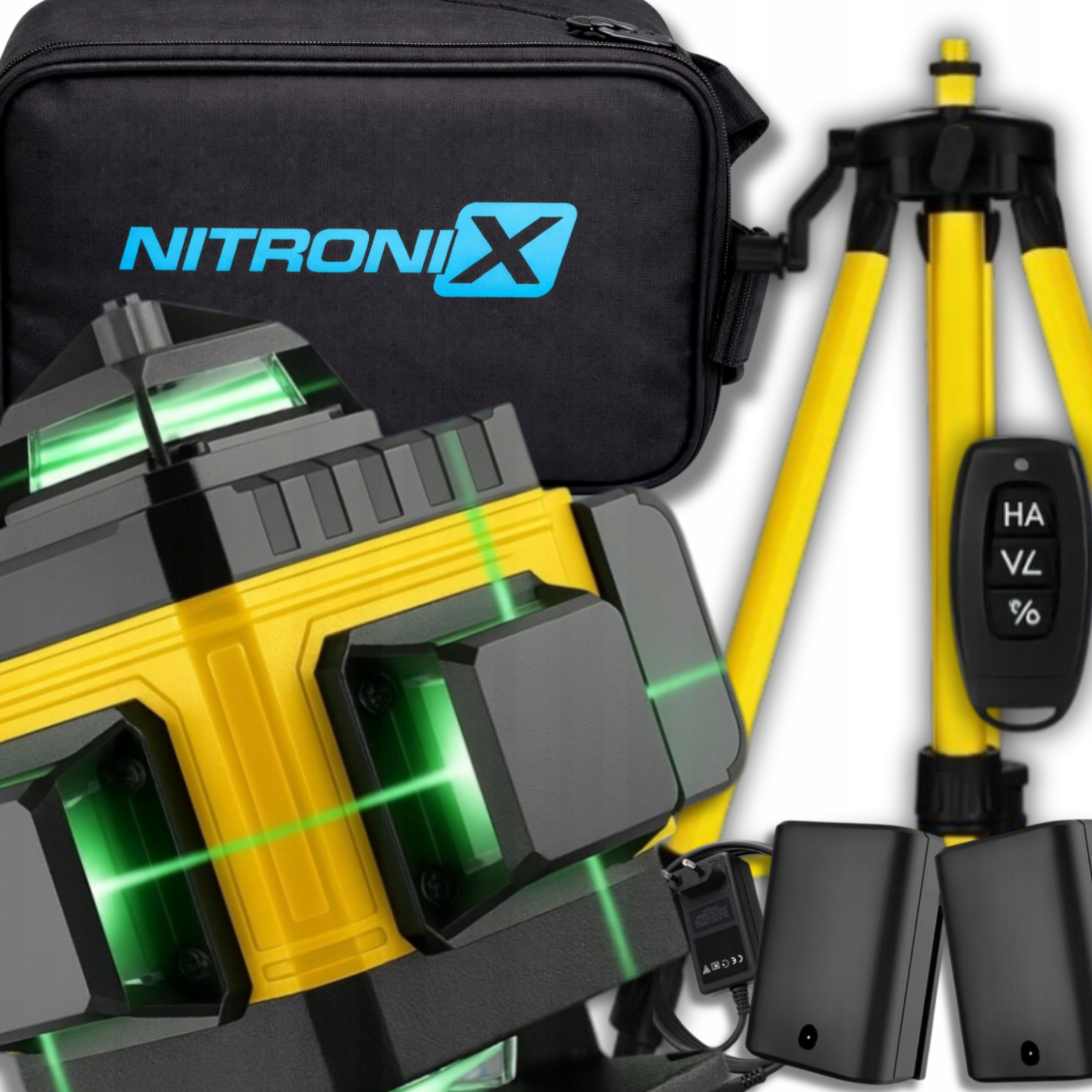 Laserová Vodováha 4D 16 Linií 360° Stativ Dálkové Ovládání 2 X Akumulátory Vodováha