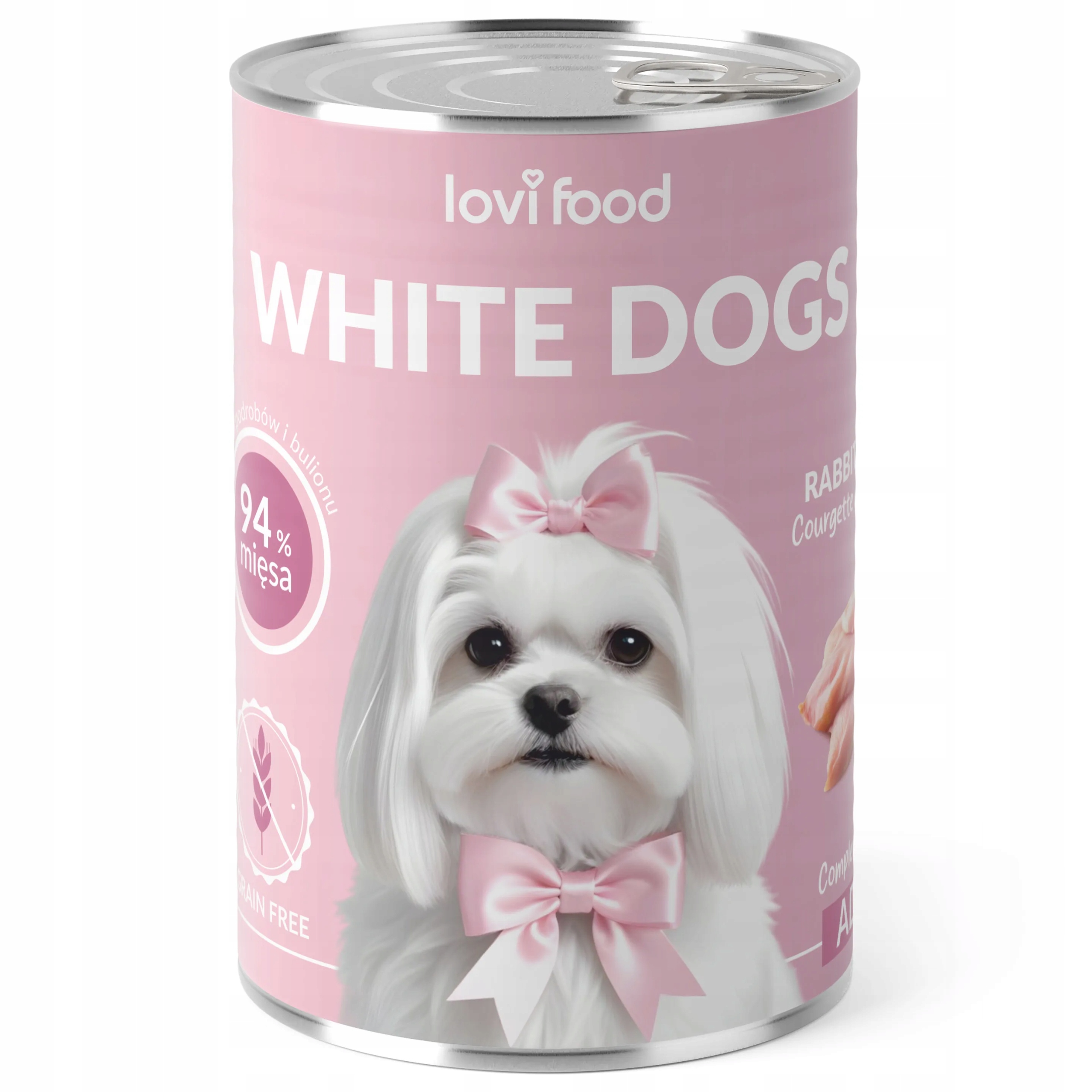 Lovi Food White Dogs mokra karma dla białych psów, królik i indyk 12x 400g