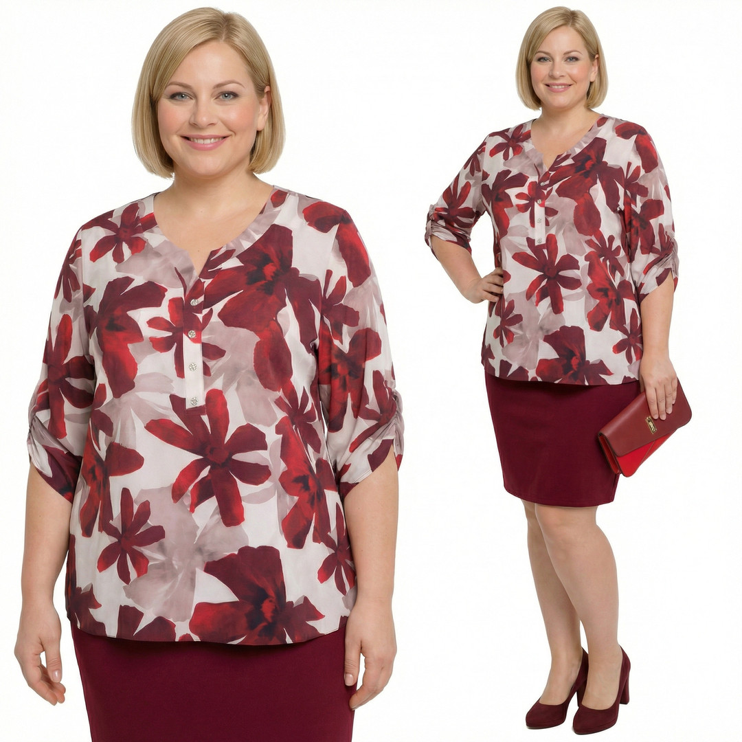 bordová halenka s plus size vzory velikost 54