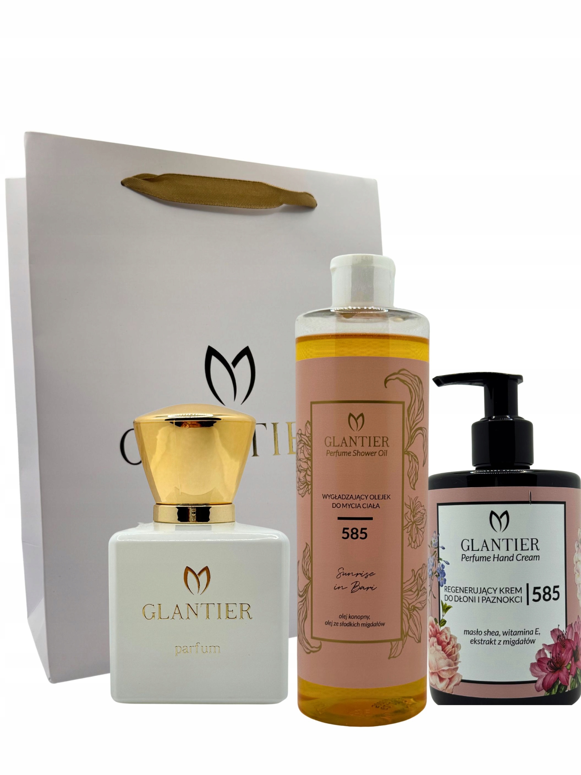 Glantier Sada Premium 585: Parfém Tělový olej Krém na ruce Taška