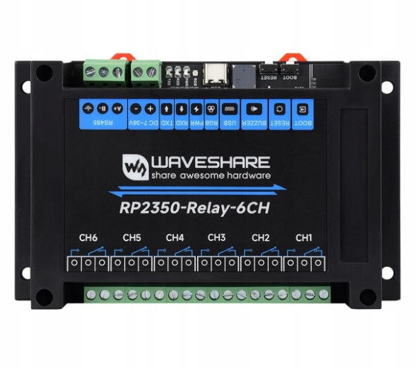 Przemysłowy 6-kanałowy moduł przekaźnikowy RP2350-Relay-6CH Waveshare