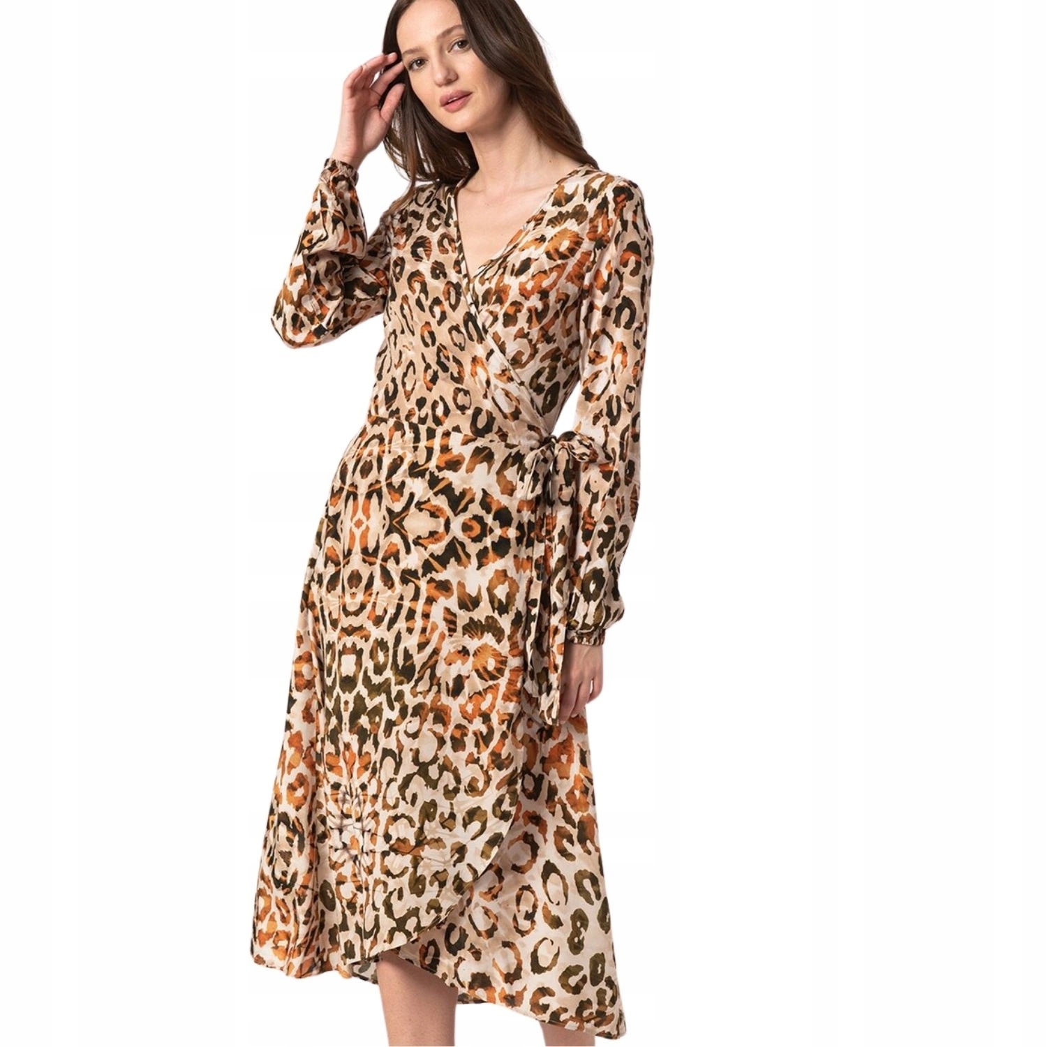 Šaty Guess dámská midi obálková každodenní s leopardím vzorem z viskózy vel. S