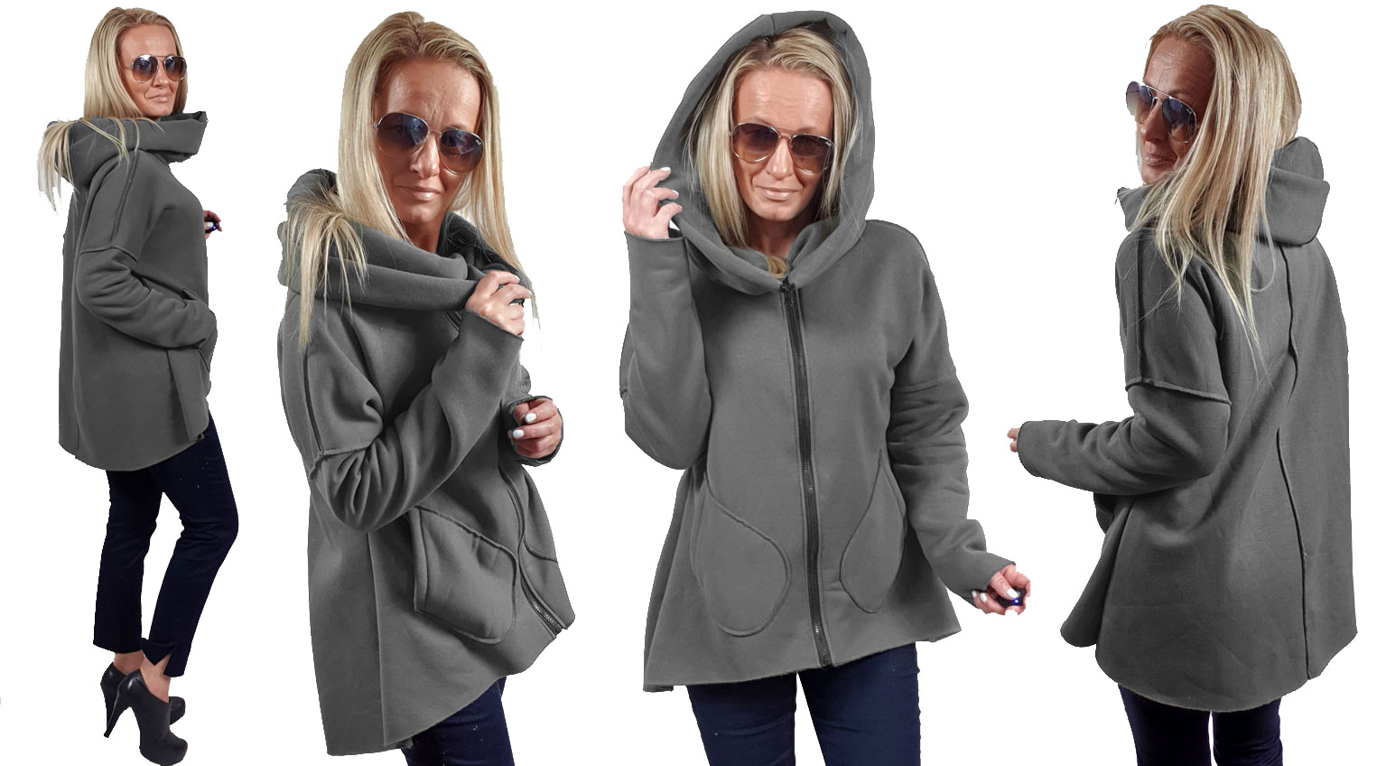 

Asymetryczna Bluza Tunika Kardigan Komin Kaptur Xs