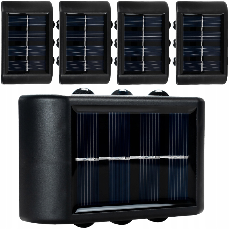 4x Czarna Lampa Kinkiet Solarny Zewnętrzny IP65 Czujnik Zmierzchu Detektor